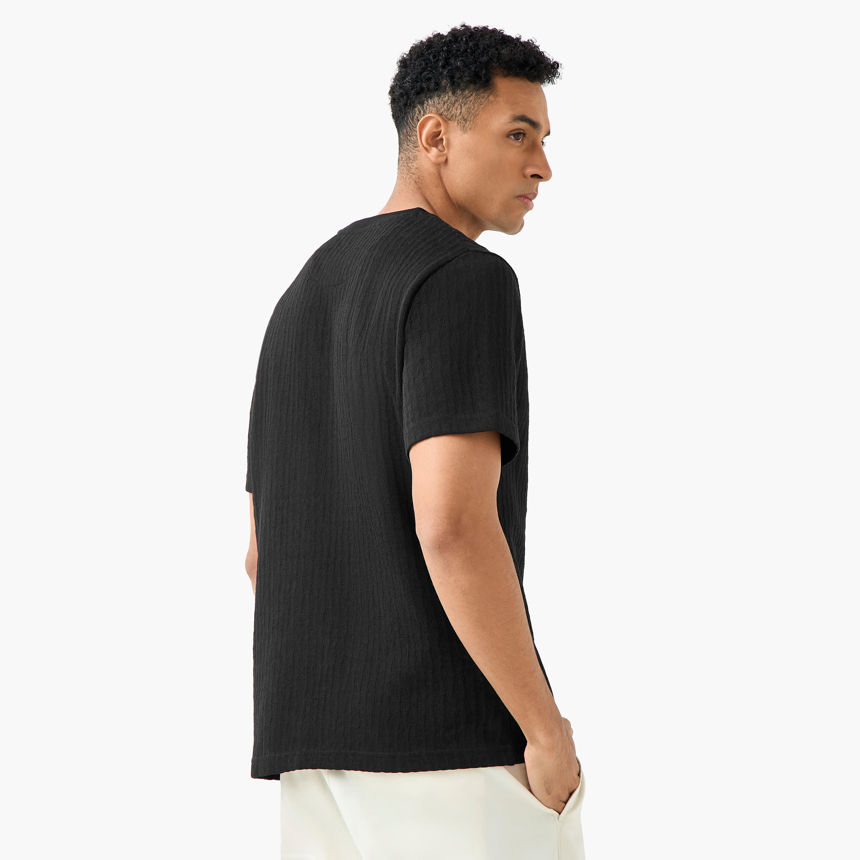 Iconic Men's Regular Fit Crew Neck Short Sleeves Textured T-shirt-men-clothing-tshirtsandpolos-tshirts-image-4