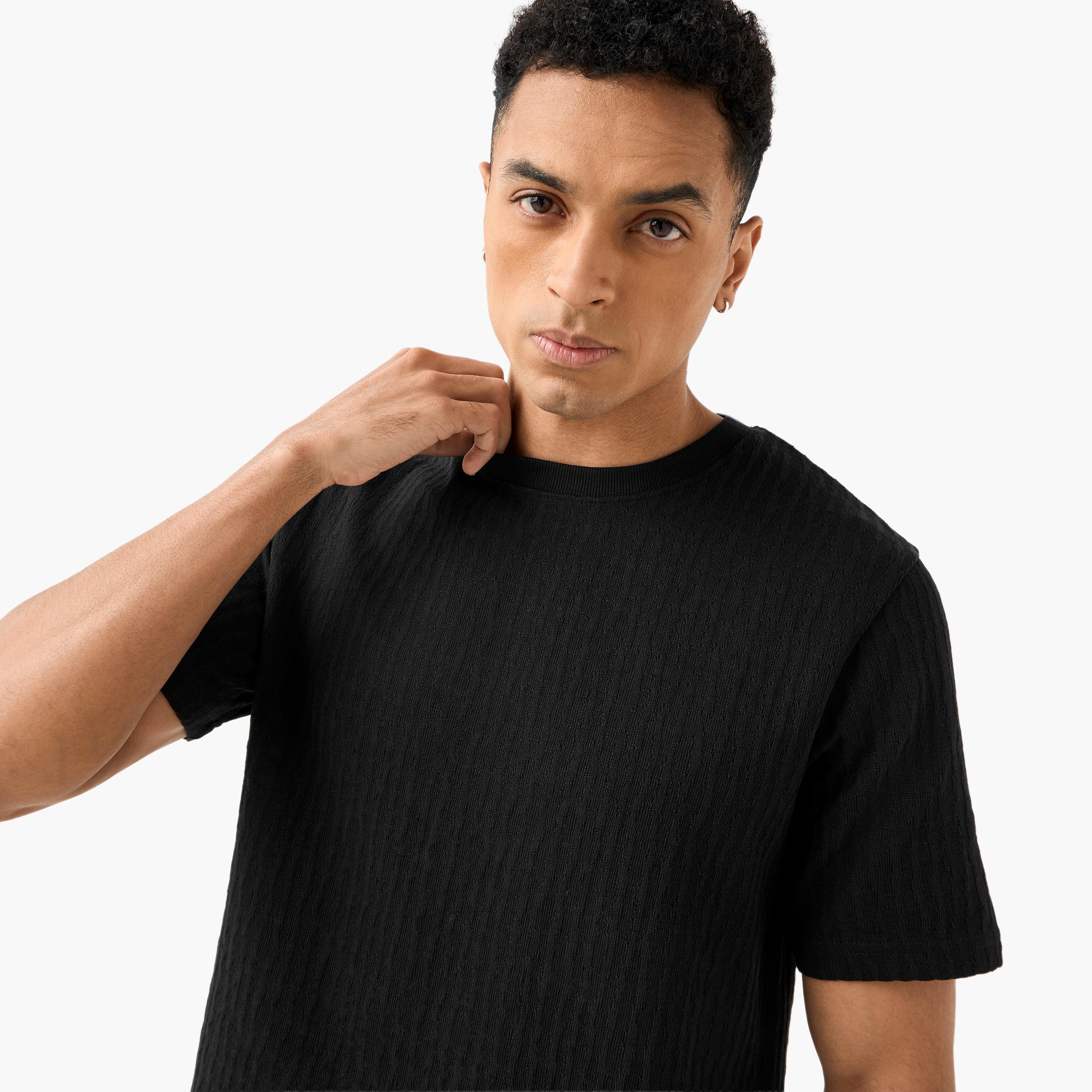 Iconic Men's Regular Fit Crew Neck Short Sleeves Textured T-shirt-men-clothing-tshirtsandpolos-tshirts-image-5