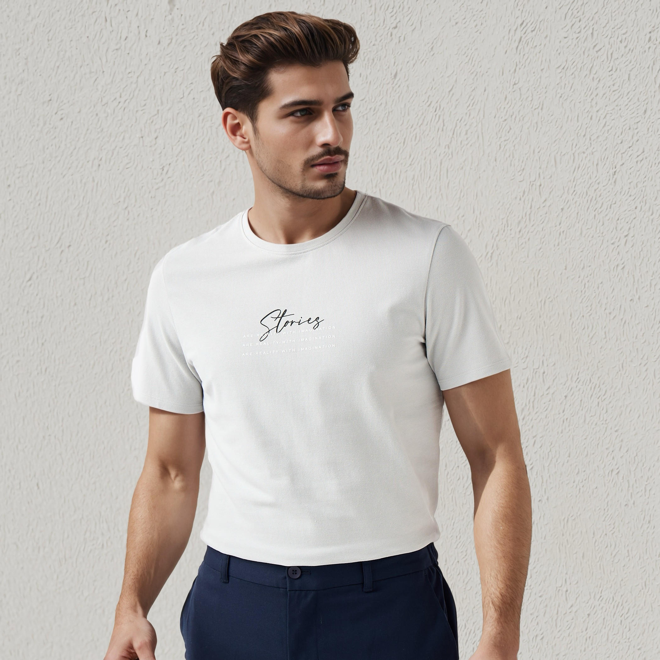 تيشيرت بقصة سليم وياقة ضيقة وأكمام قصيرة وطبعات للرجال من آيكونيك-men-clothing-tshirtsandpolos-tshirts-image-1