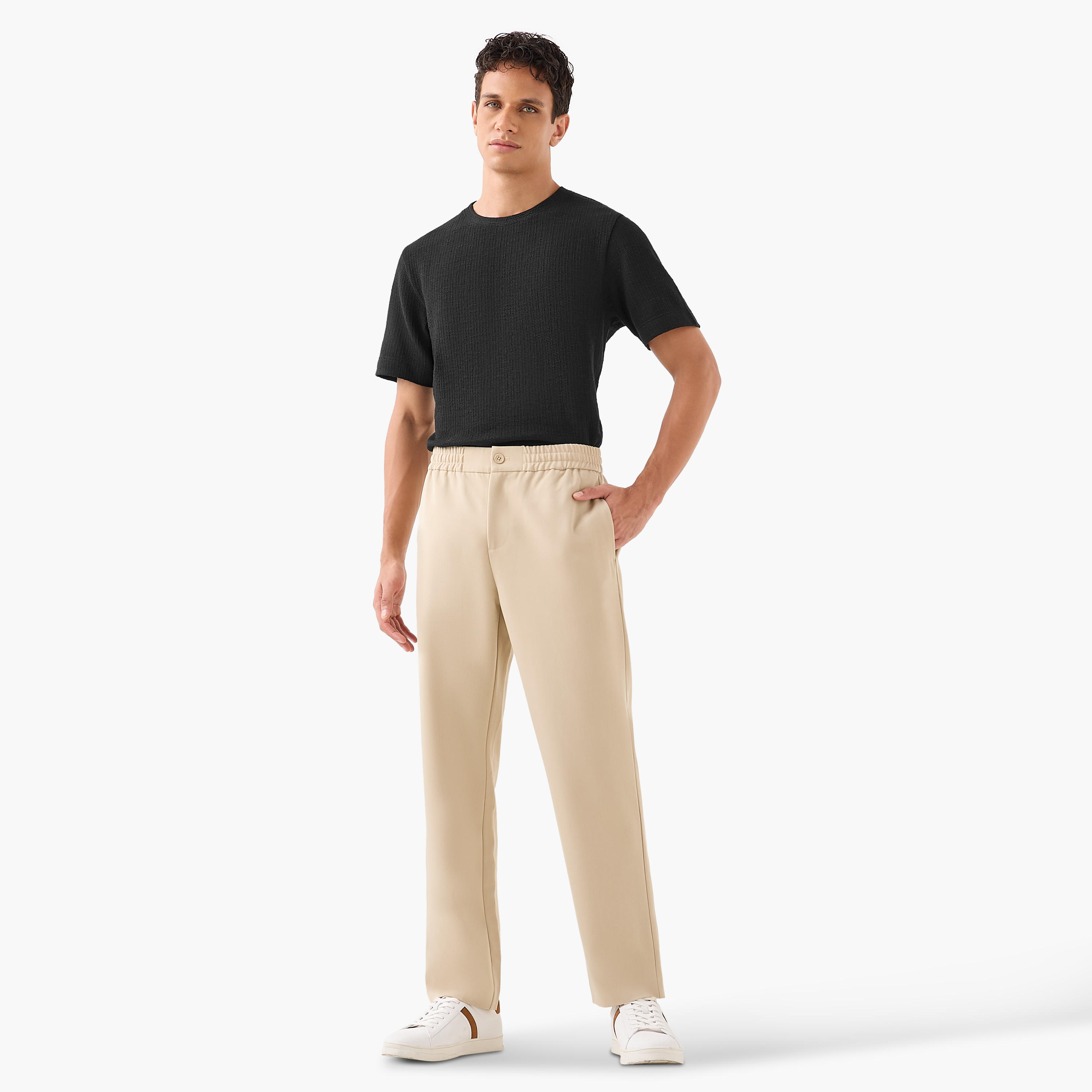 Iconic Men Regular Fit Crew Neck Short Sleeves Honeycomb Textured T-shirt-men-clothing-tshirtsandpolos-tshirts-image-2