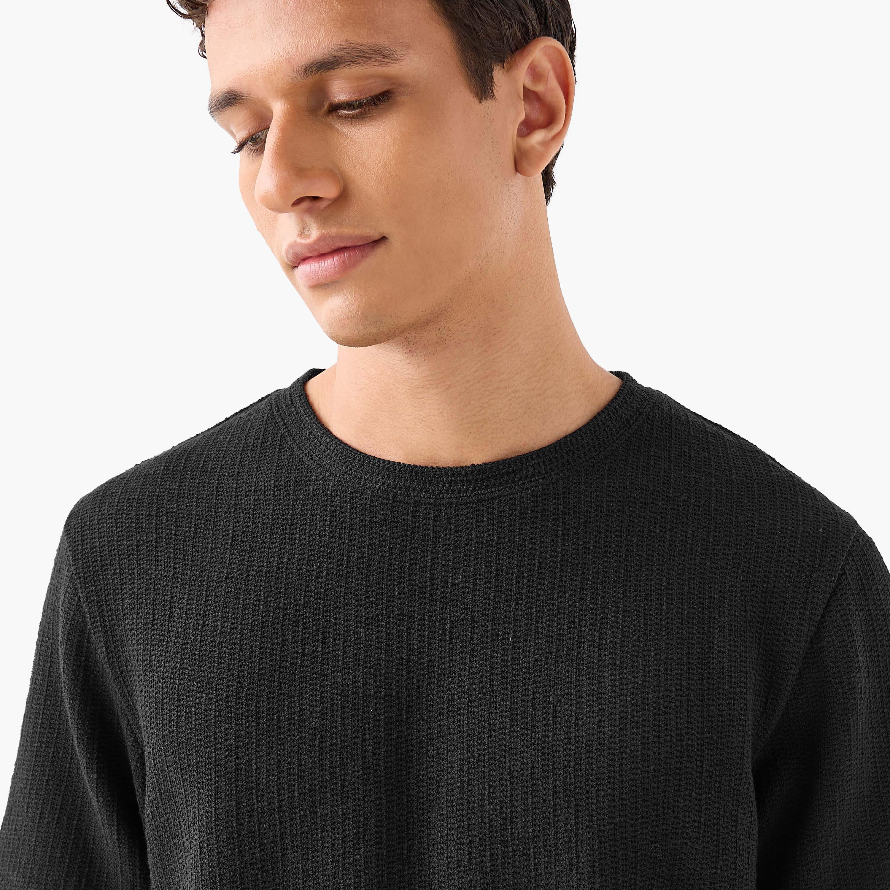 Iconic Men Regular Fit Crew Neck Short Sleeves Honeycomb Textured T-shirt-men-clothing-tshirtsandpolos-tshirts-image-5