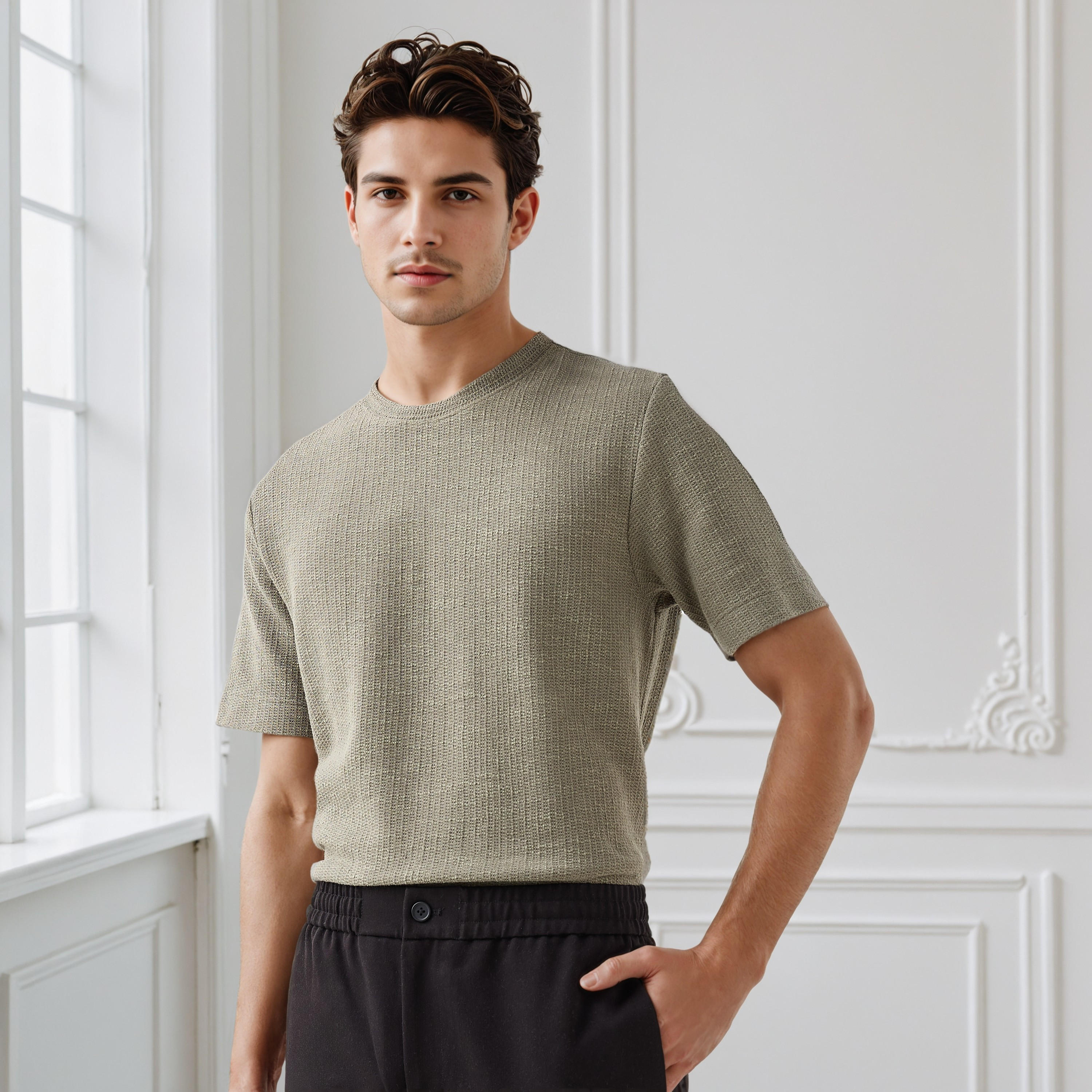 Iconic Men Regular Fit Crew Neck Short Sleeves Honeycomb Textured T-shirt-men-clothing-tshirtsandpolos-tshirts-image-1