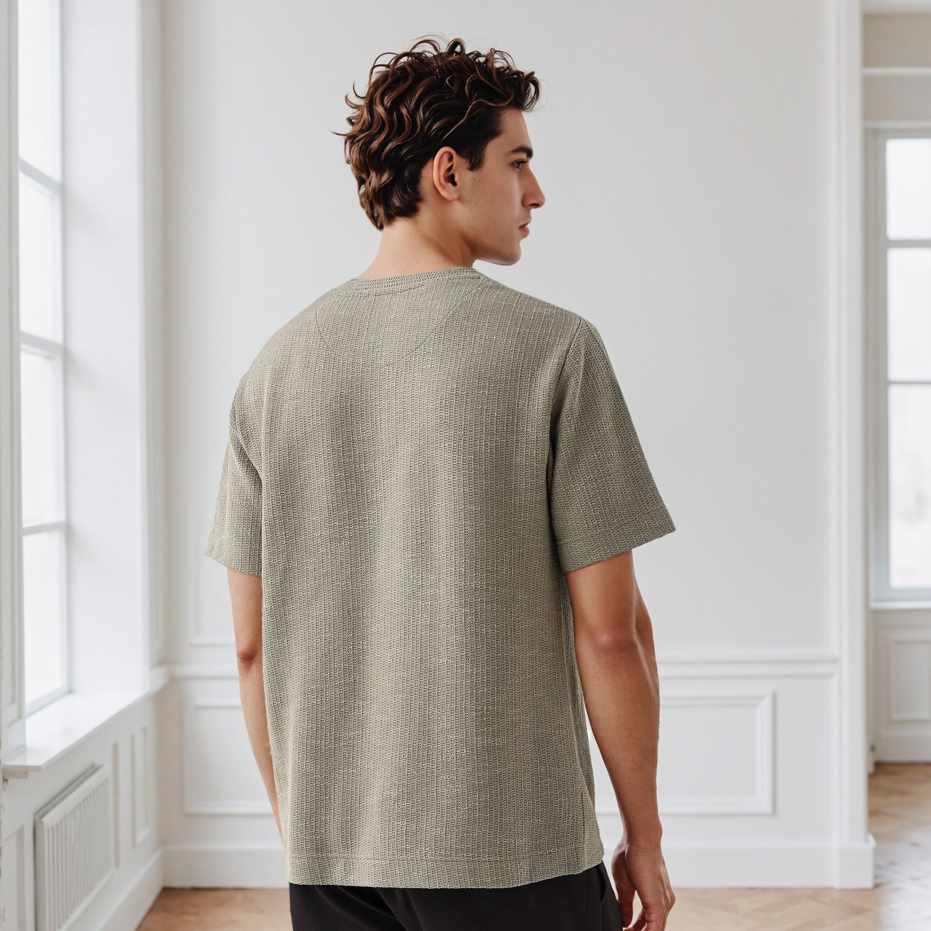 Iconic Men Regular Fit Crew Neck Short Sleeves Honeycomb Textured T-shirt-men-clothing-tshirtsandpolos-tshirts-image-3