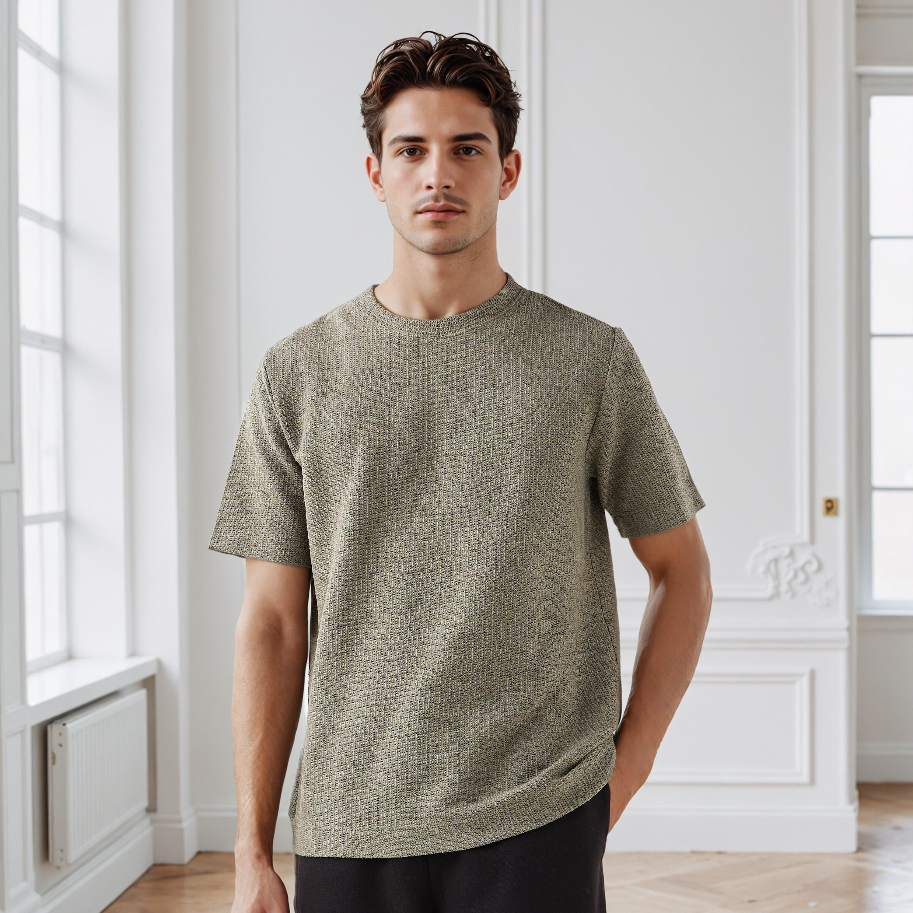 Iconic Men Regular Fit Crew Neck Short Sleeves Honeycomb Textured T-shirt-men-clothing-tshirtsandpolos-tshirts-image-5