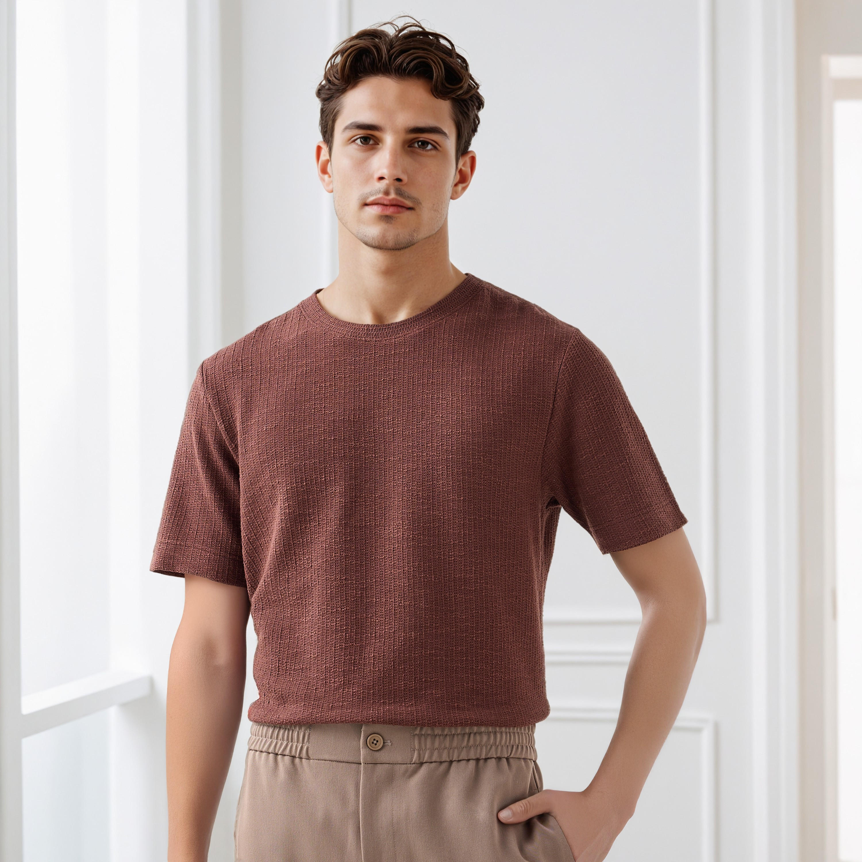Iconic Men Regular Fit Crew Neck Short Sleeves Honeycomb Textured T-shirt-men-clothing-tshirtsandpolos-tshirts-image-1