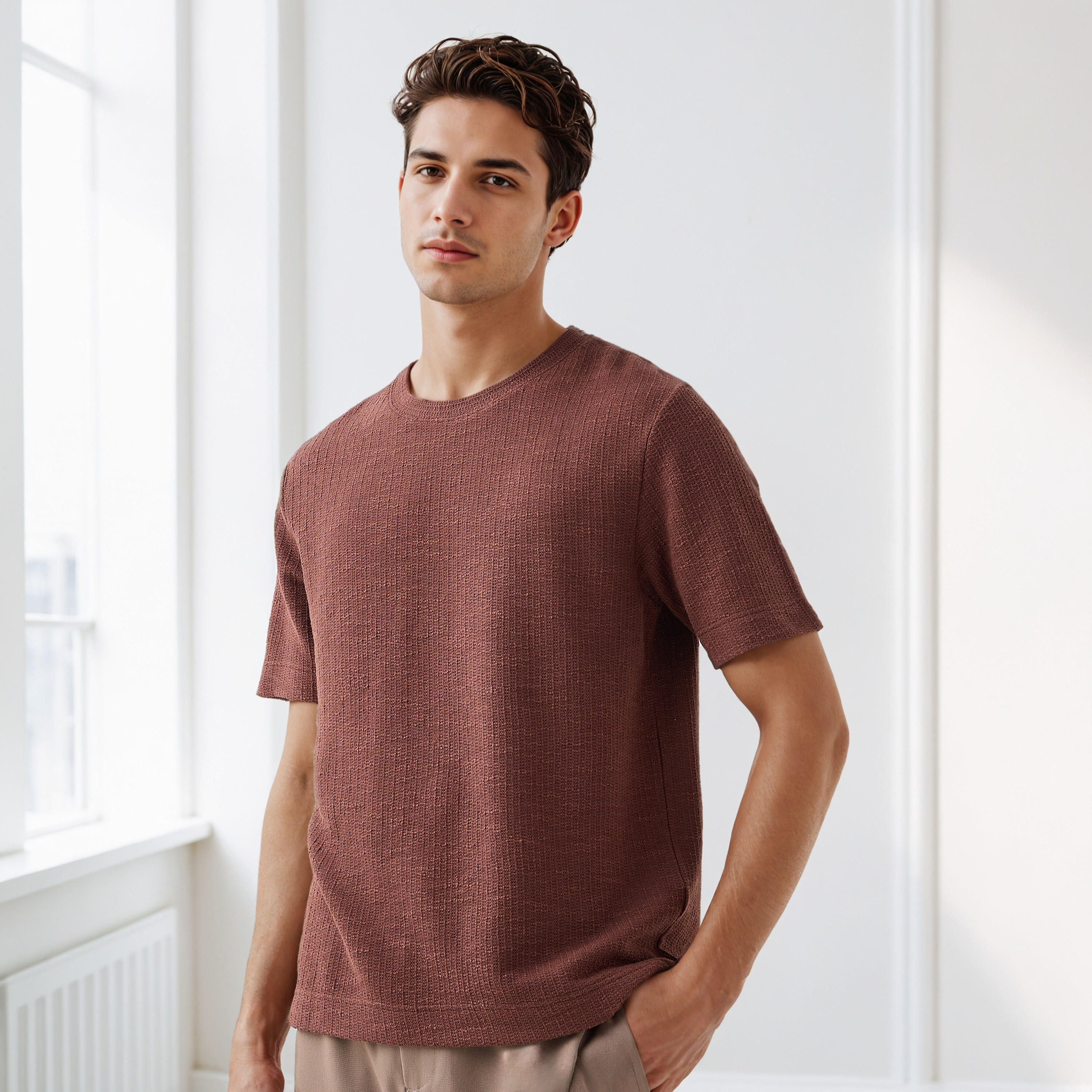 Iconic Men Regular Fit Crew Neck Short Sleeves Honeycomb Textured T-shirt-men-clothing-tshirtsandpolos-tshirts-image-6