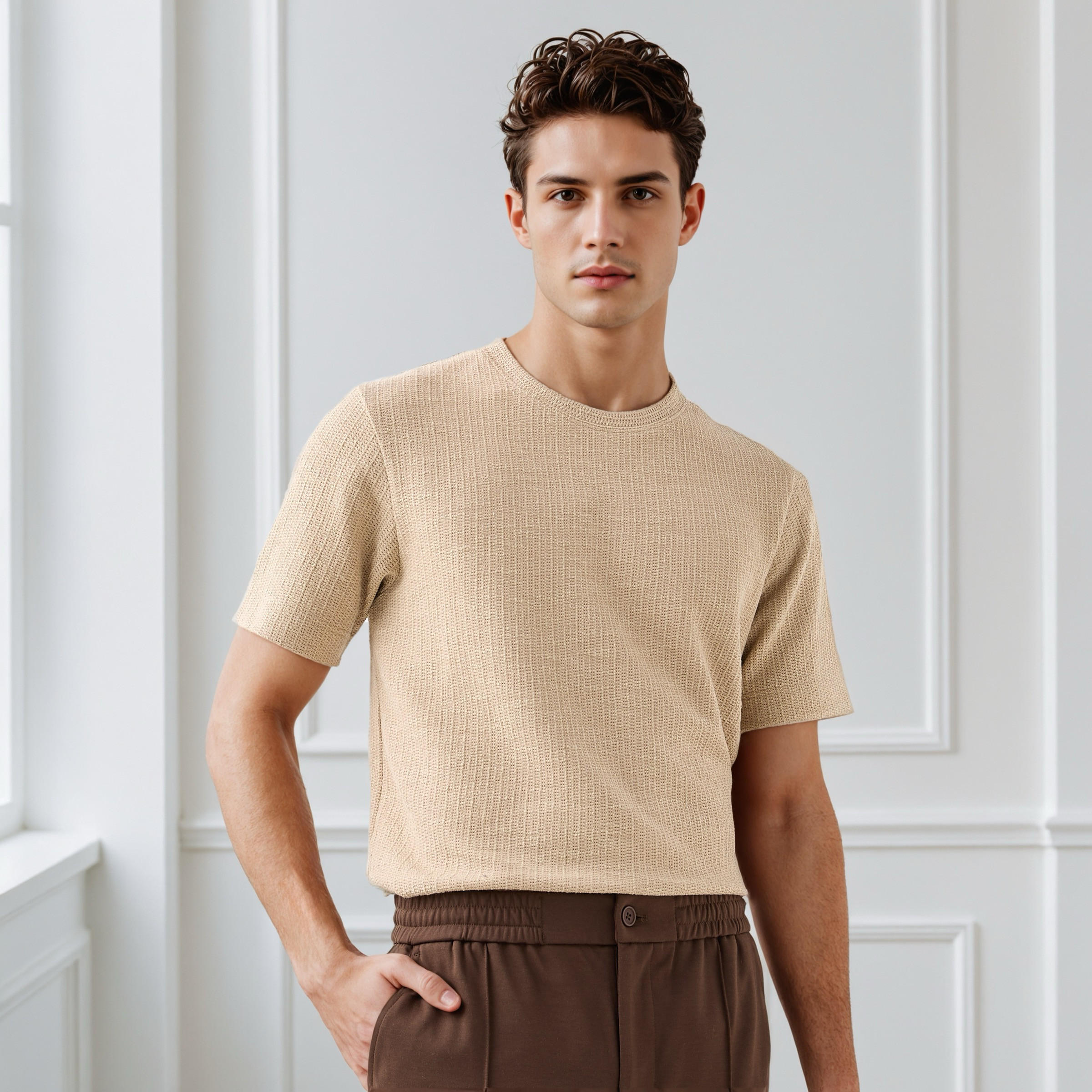 Iconic Men Regular Fit Crew Neck Short Sleeves Honeycomb Textured T-shirt-men-clothing-tshirtsandpolos-tshirts-image-1