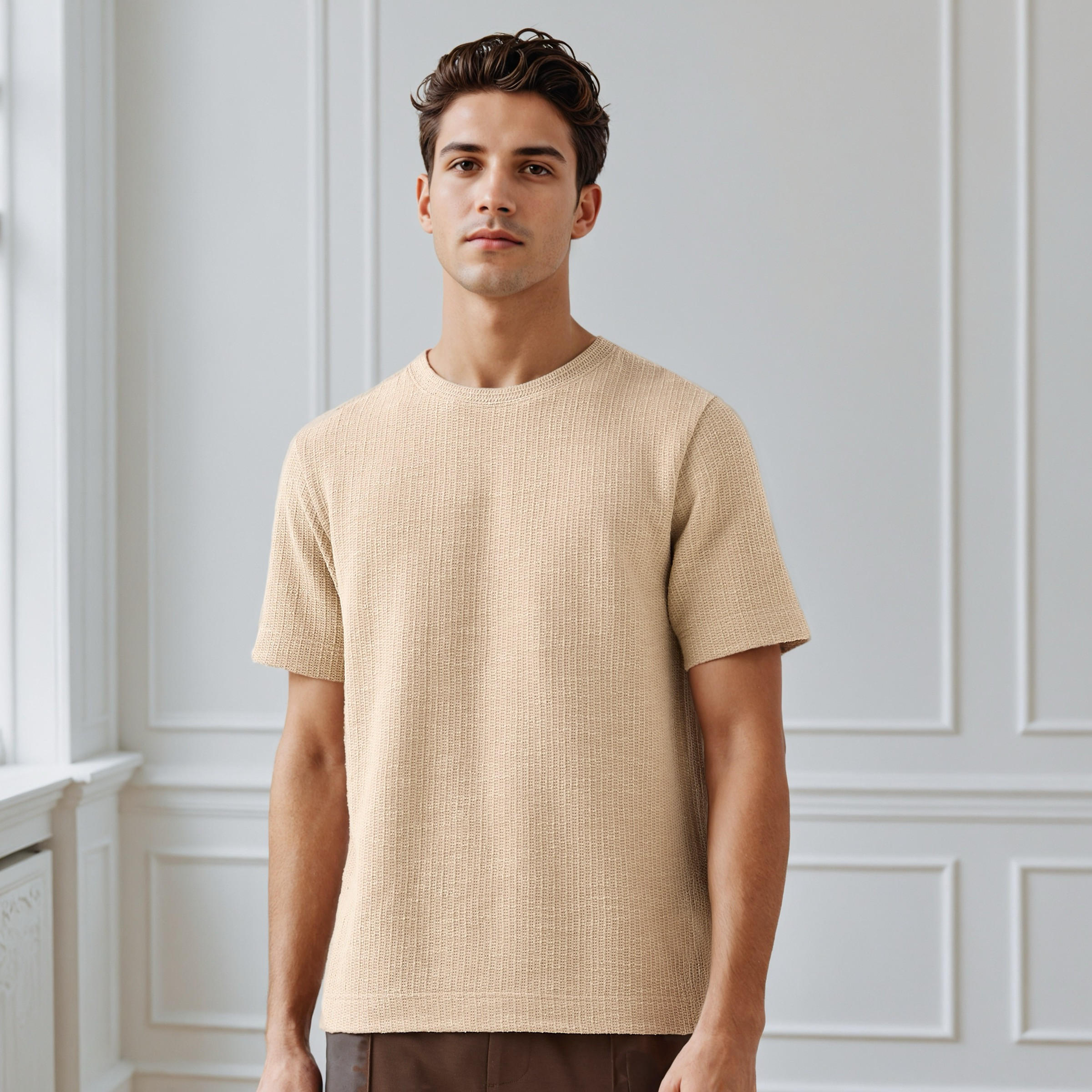 Iconic Men Regular Fit Crew Neck Short Sleeves Honeycomb Textured T-shirt-men-clothing-tshirtsandpolos-tshirts-image-6