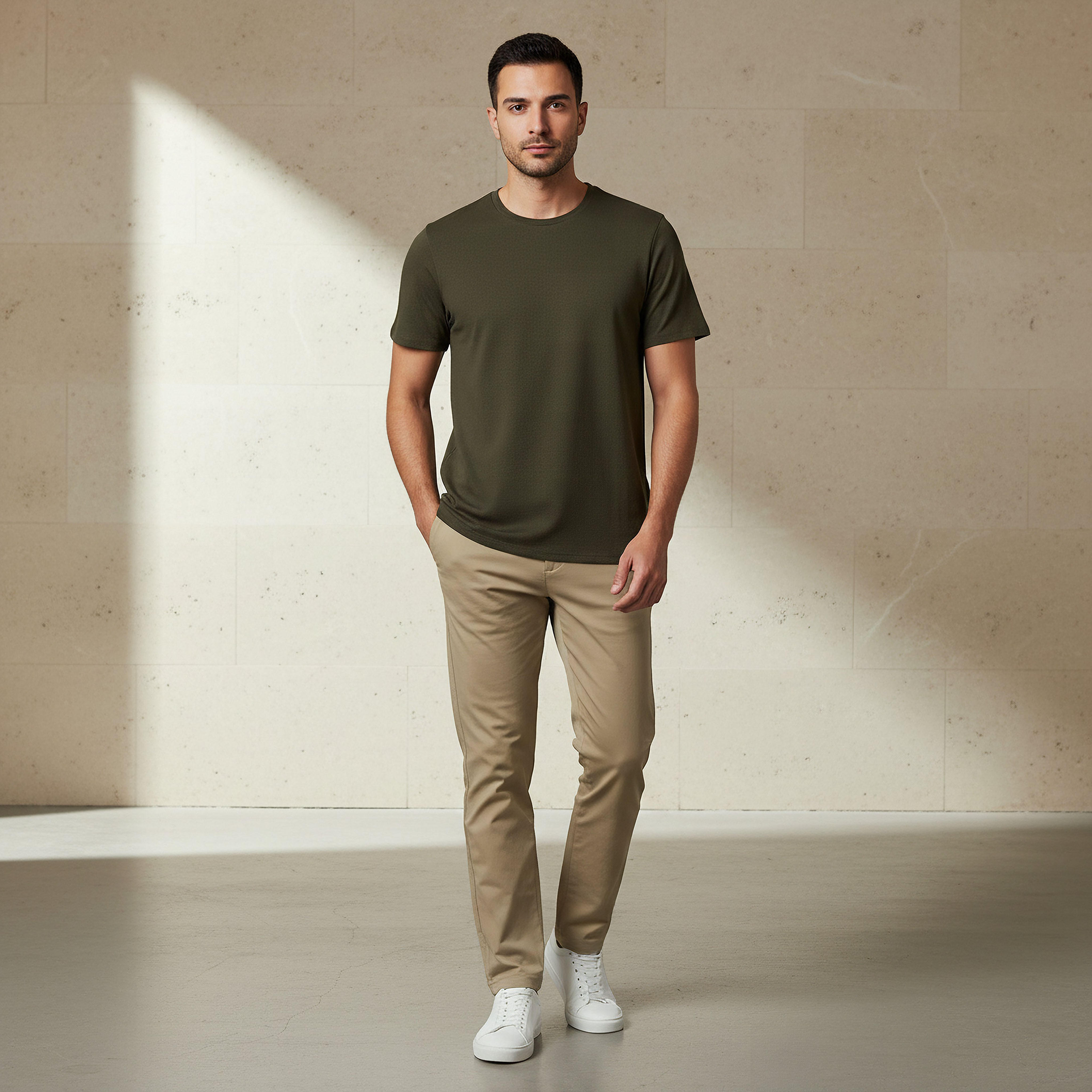 Iconic Men Slim Fit Round Neck Short Sleeve Popcorn Textured T-shirt-men-clothing-tshirtsandpolos-tshirts-image-2