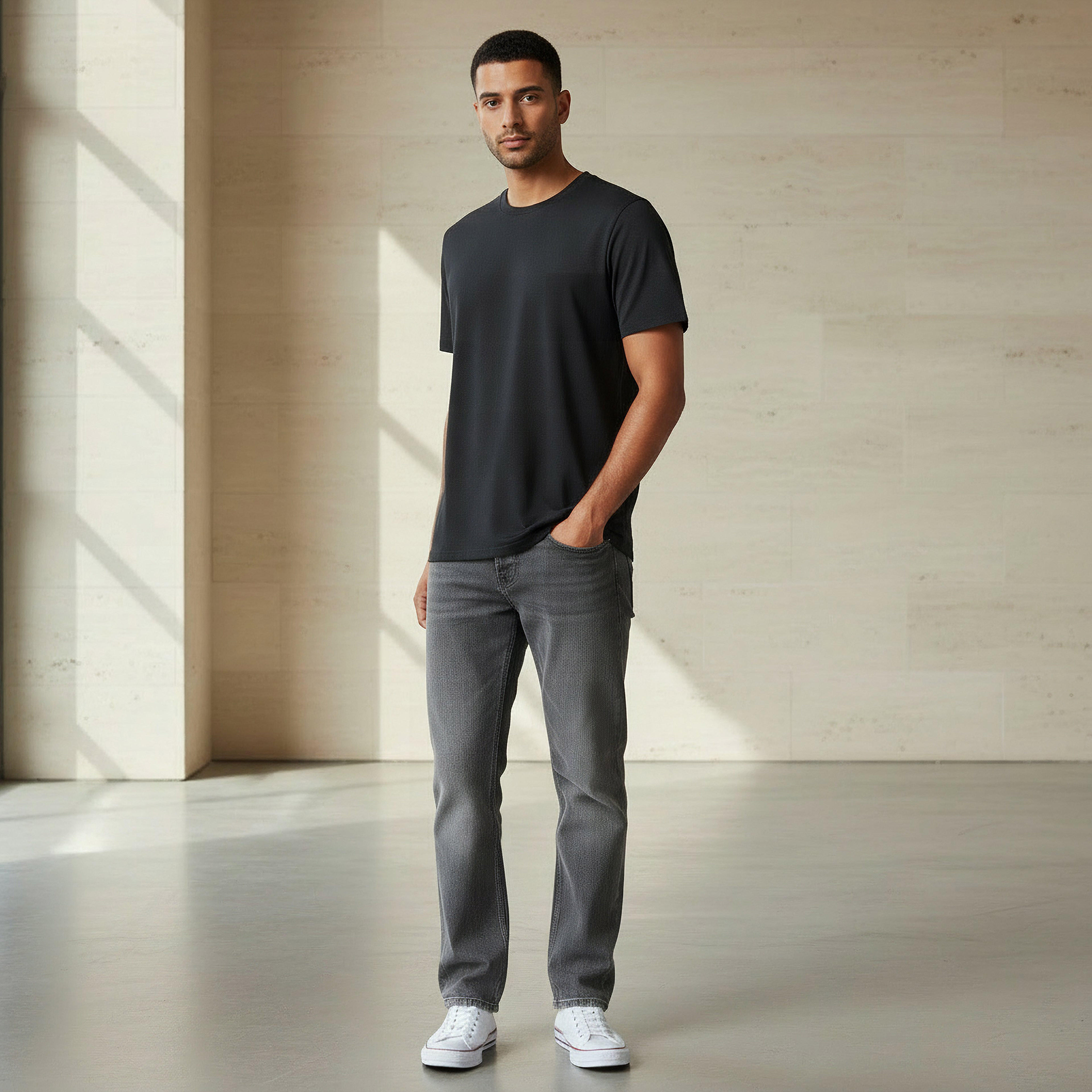 Iconic Men Slim Fit Round Neck Short Sleeve Popcorn Textured T-shirt-men-clothing-tshirtsandpolos-tshirts-image-5