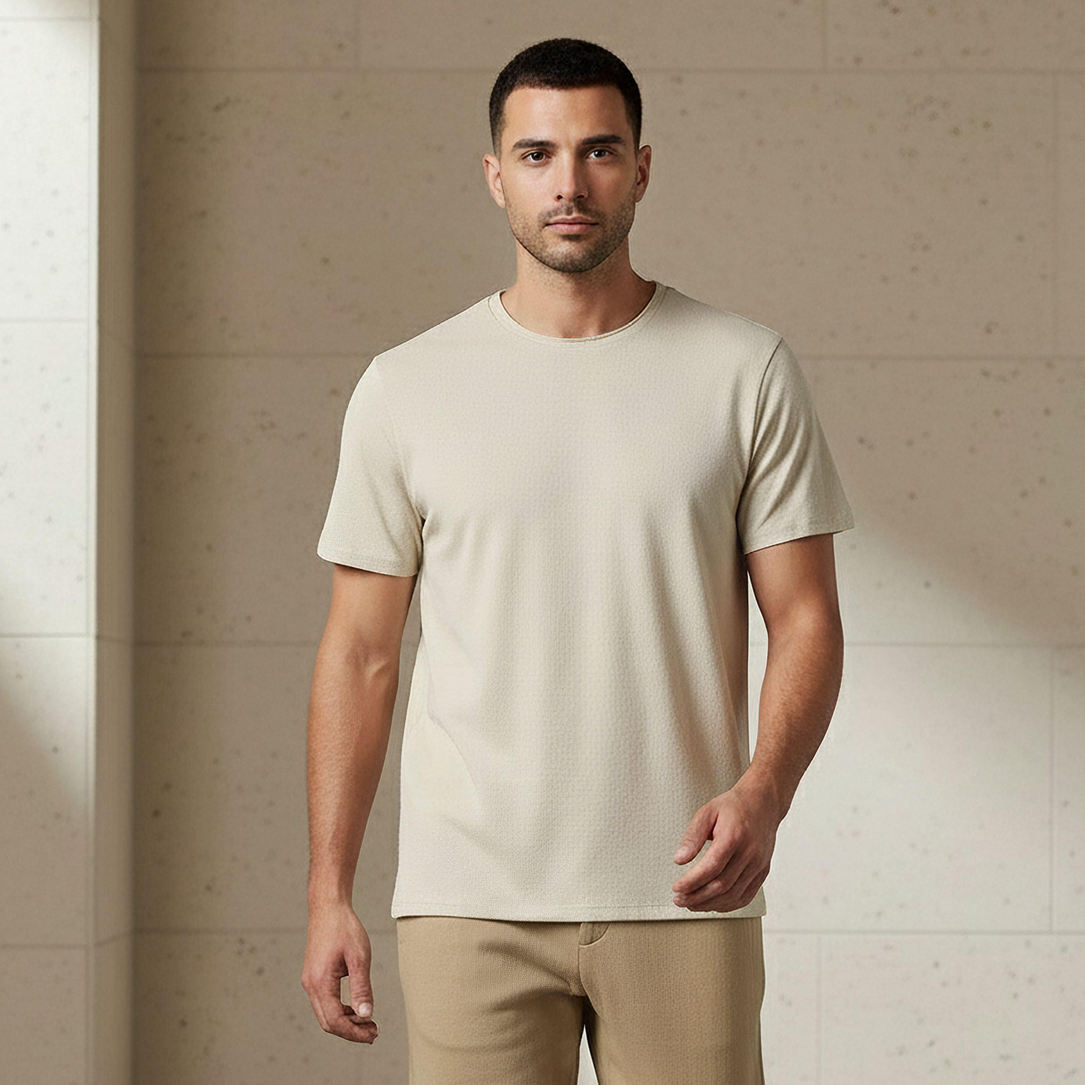 Iconic Men Slim Fit Round Neck Short Sleeve Popcorn Textured T-shirt-men-clothing-tshirtsandpolos-tshirts-image-1