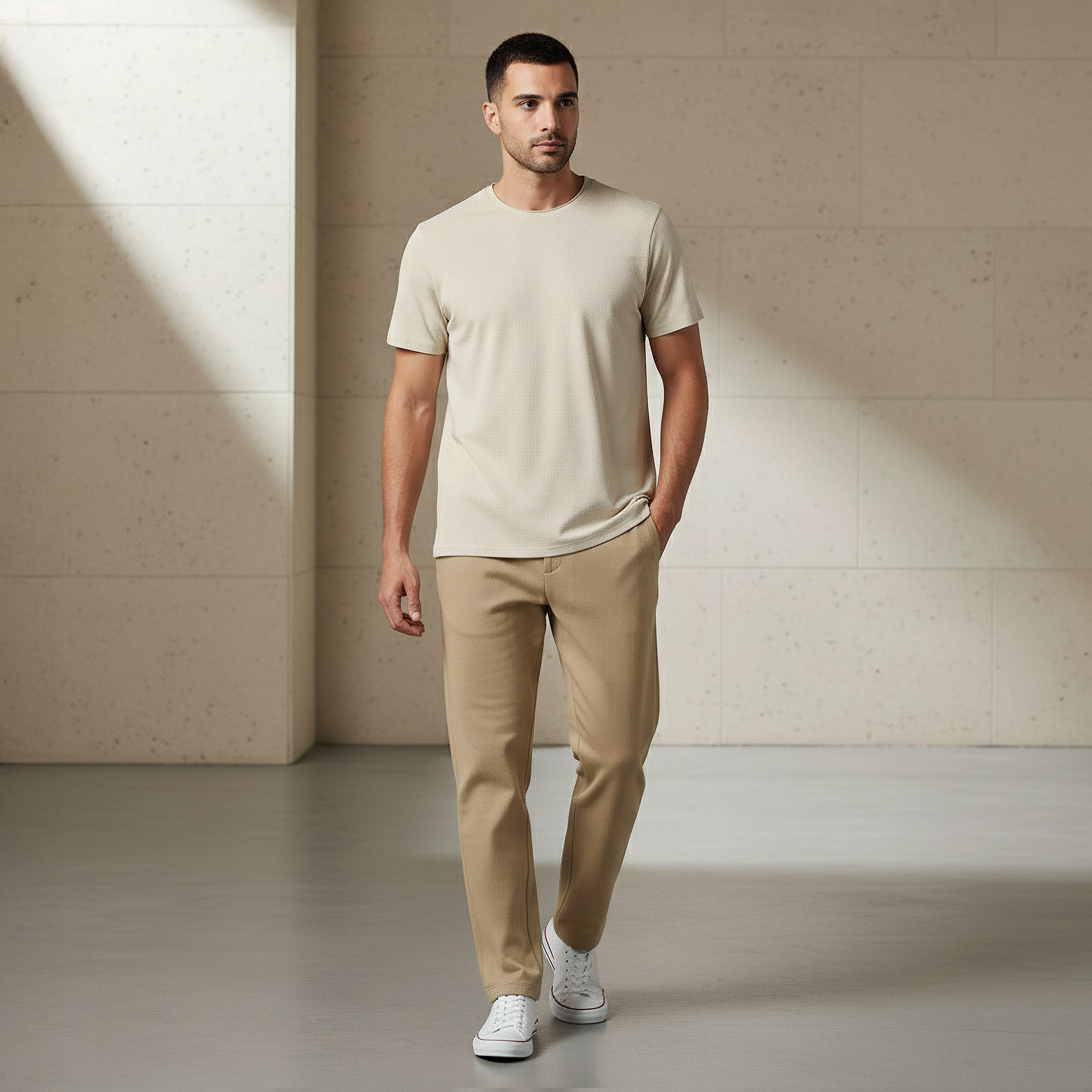 Iconic Men Slim Fit Round Neck Short Sleeve Popcorn Textured T-shirt-men-clothing-tshirtsandpolos-tshirts-image-2