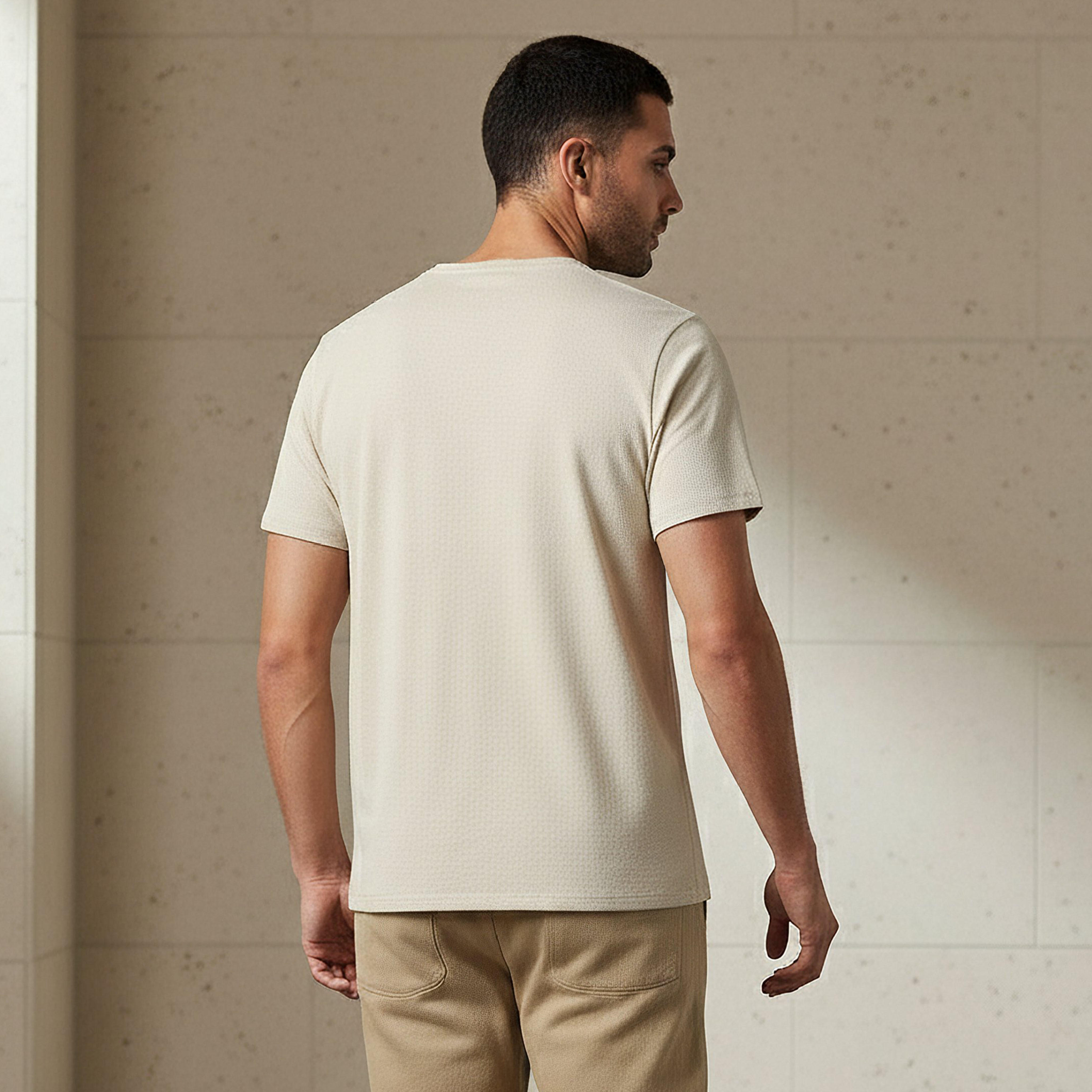 Iconic Men Slim Fit Round Neck Short Sleeve Popcorn Textured T-shirt-men-clothing-tshirtsandpolos-tshirts-image-3