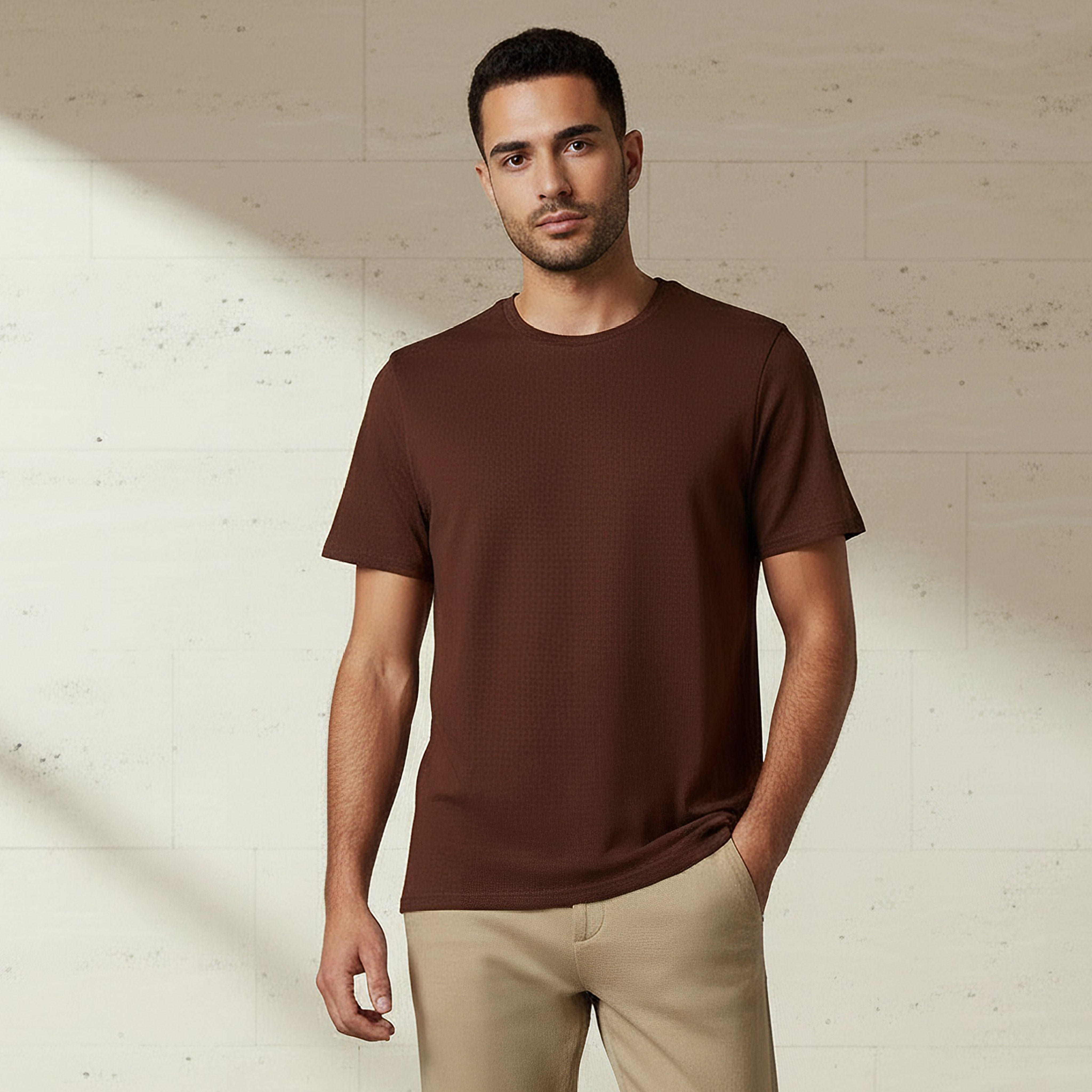 Iconic Men Slim Fit Round Neck Short Sleeve Popcorn Textured T-shirt-men-clothing-tshirtsandpolos-tshirts-image-1