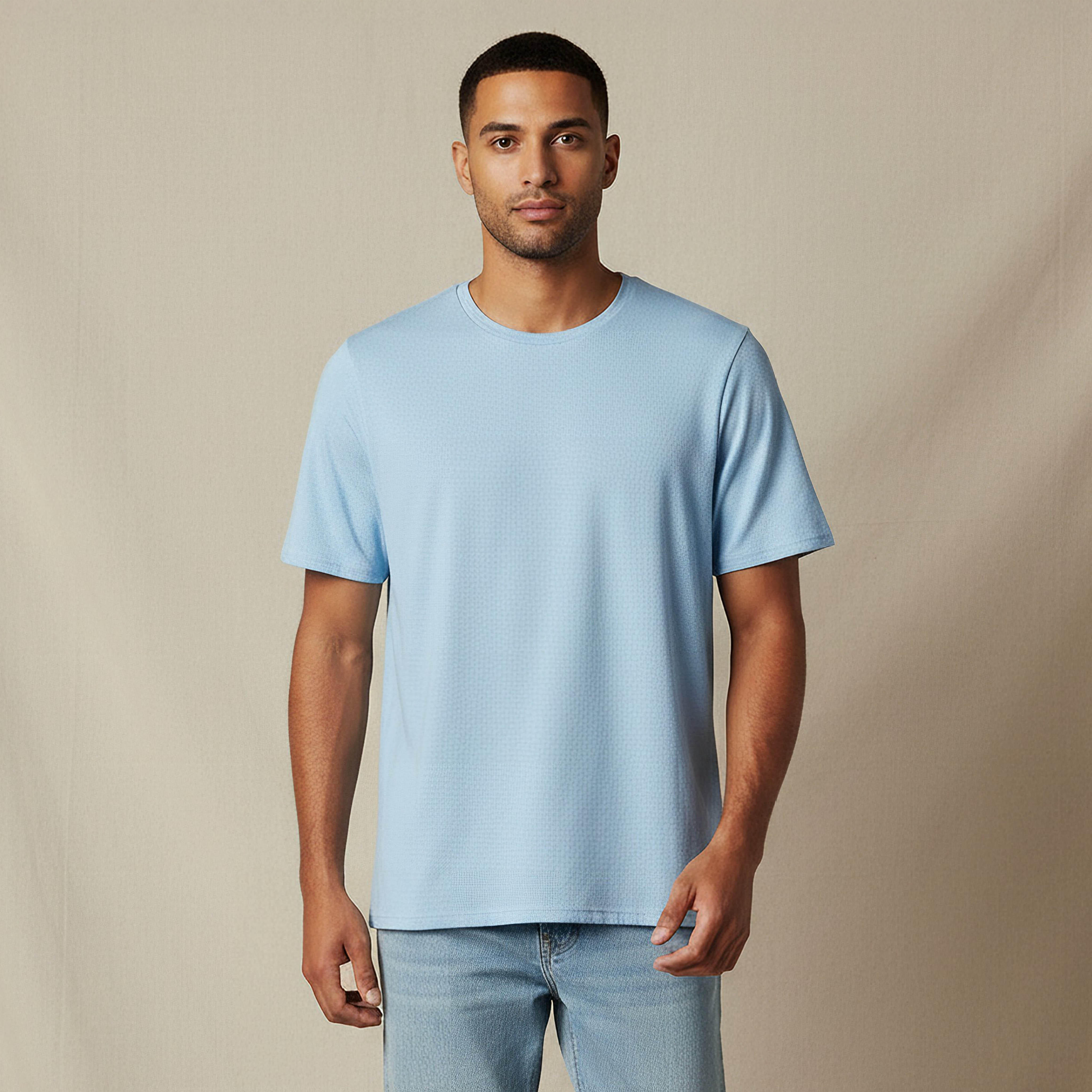 Iconic Men Slim Fit Round Neck Short Sleeve Popcorn Textured T-shirt-men-clothing-tshirtsandpolos-tshirts-image-1