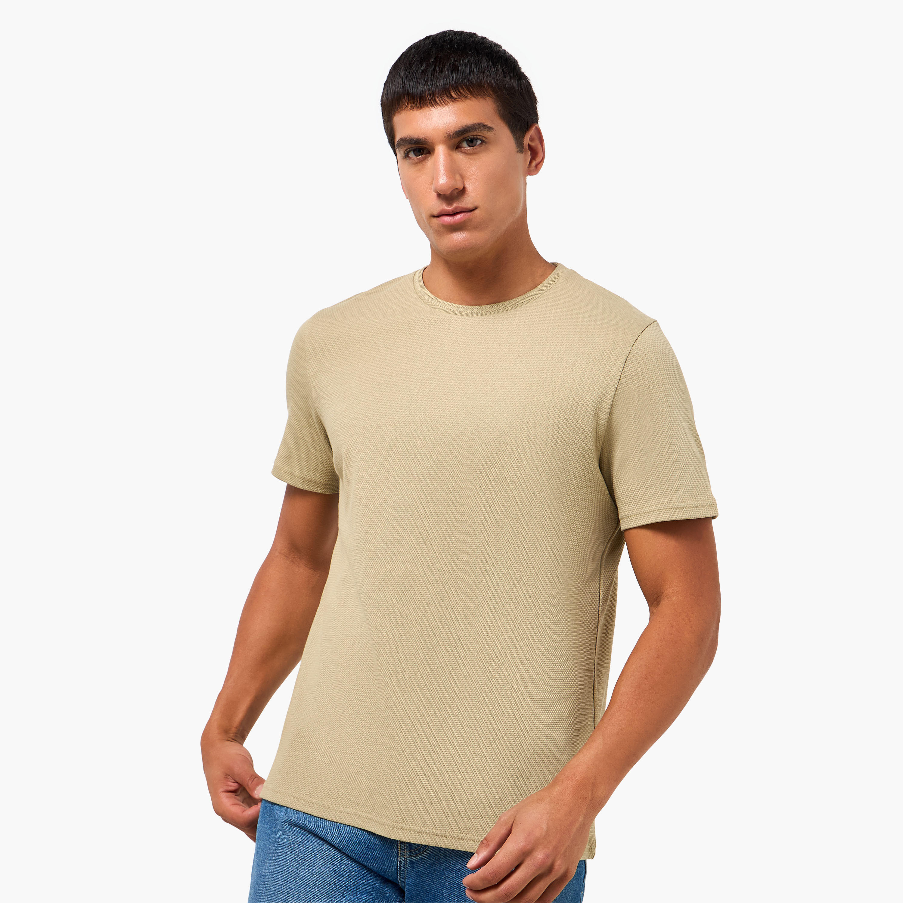 Iconic Men Slim Fit Crew Neck Short Sleeves Popcorn Textured T-shirt-men-clothing-tshirtsandpolos-tshirts-image-1