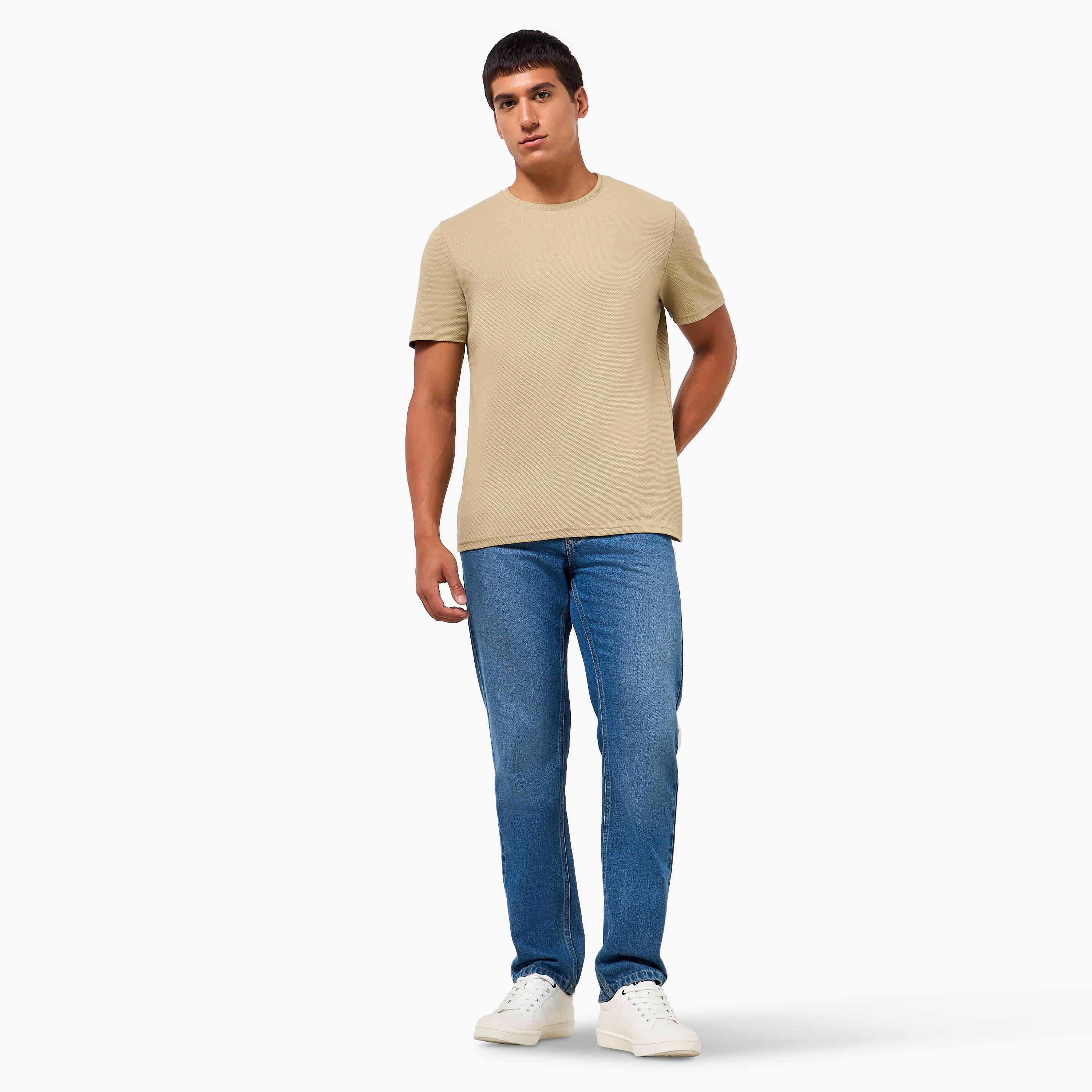 Iconic Men Slim Fit Crew Neck Short Sleeves Popcorn Textured T-shirt-men-clothing-tshirtsandpolos-tshirts-image-3