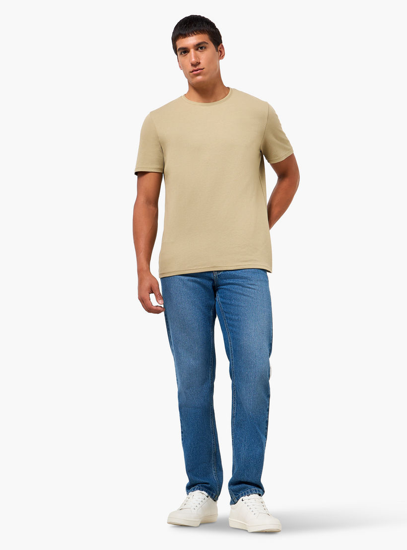 Iconic Men Slim Fit Crew Neck Short Sleeves Popcorn Textured T-shirt-men-clothing-tshirtsandpolos-tshirts-image-3