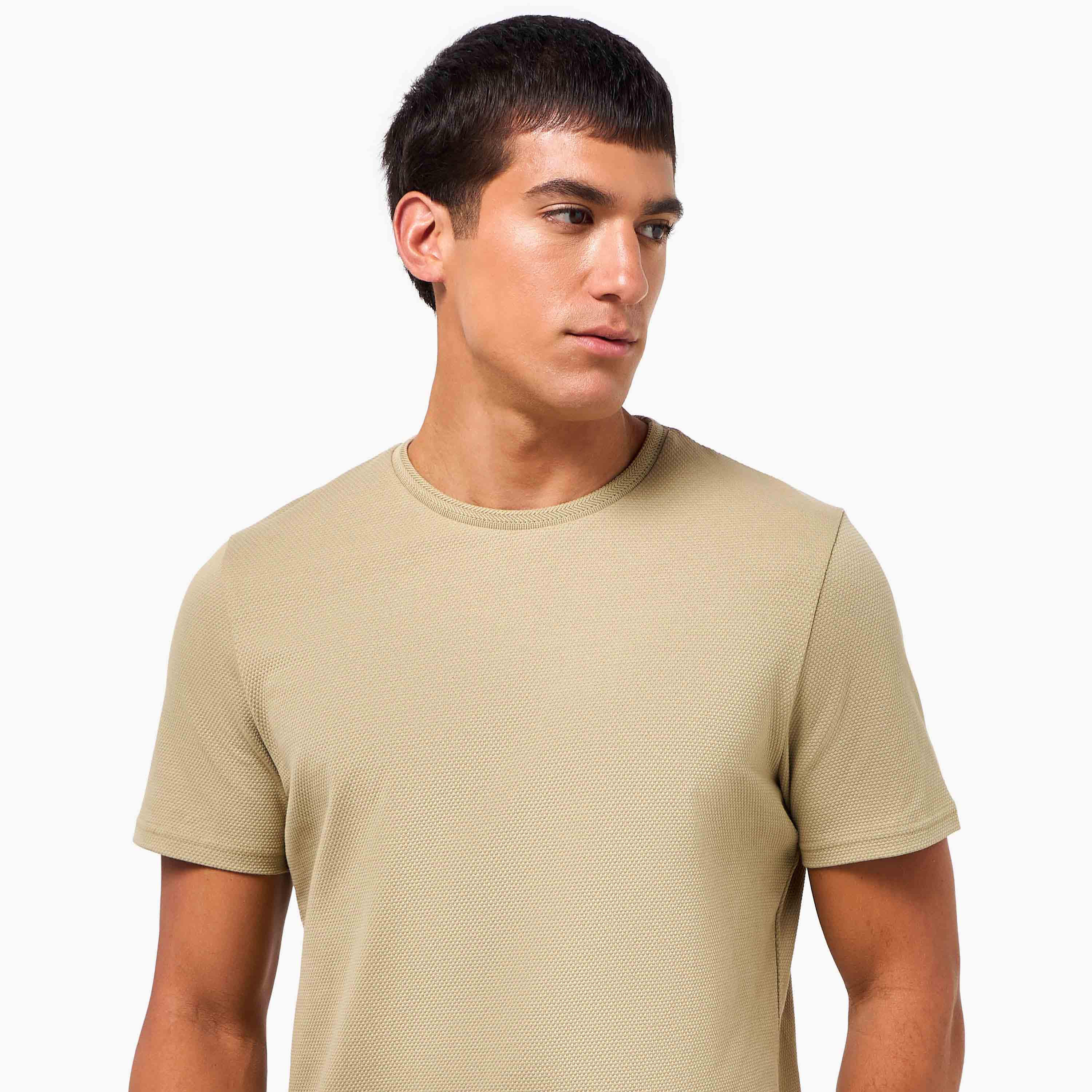 Iconic Men Slim Fit Crew Neck Short Sleeves Popcorn Textured T-shirt-men-clothing-tshirtsandpolos-tshirts-image-5