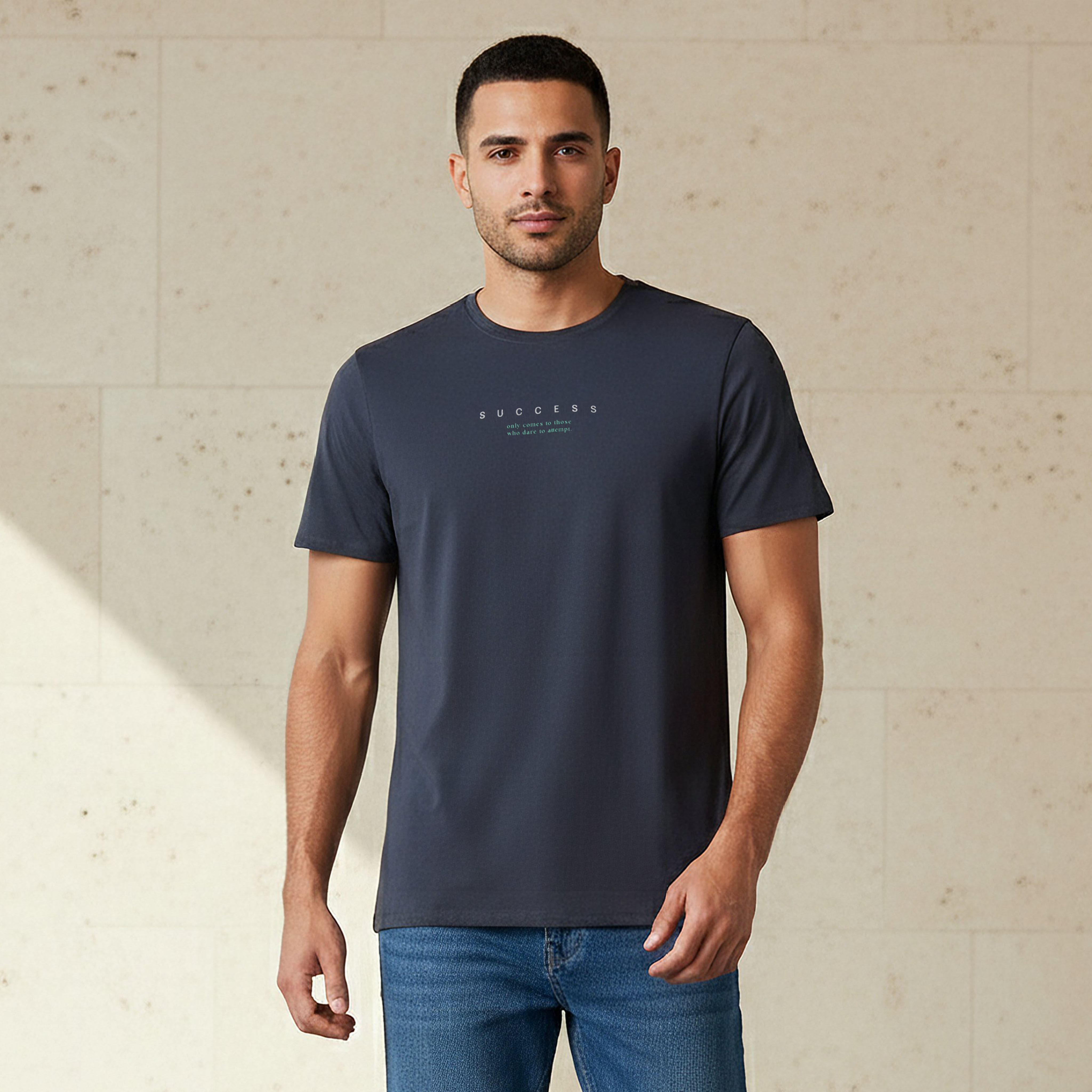 Iconic Men Slim Fit Round Neck Short Sleeve Slogan Print T-shirt-men-clothing-tshirtsandpolos-tshirts-image-1