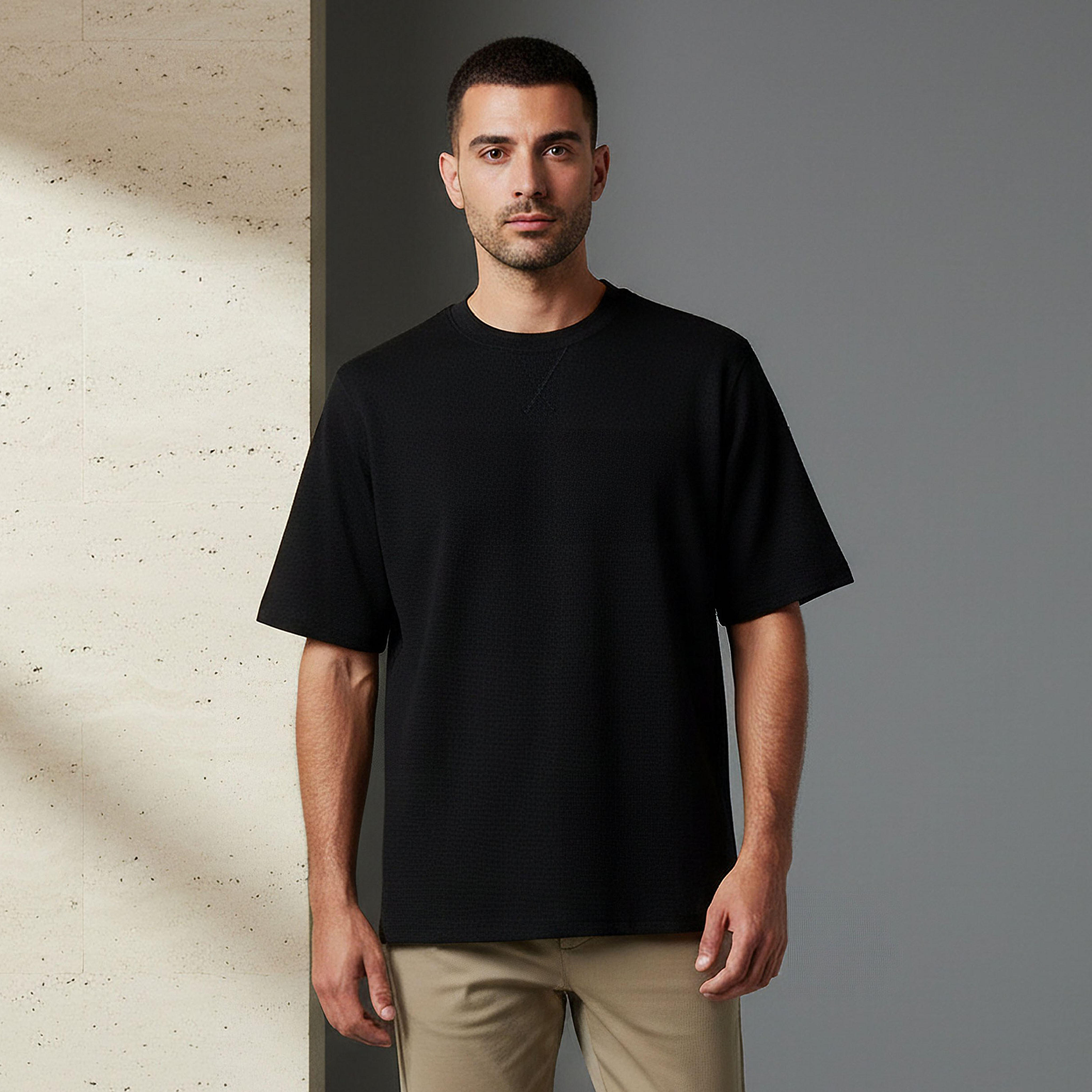 Iconic Men Regular Fit Crew Neck Short Sleeve Textured T-shirt-men-clothing-tshirtsandpolos-tshirts-image-1