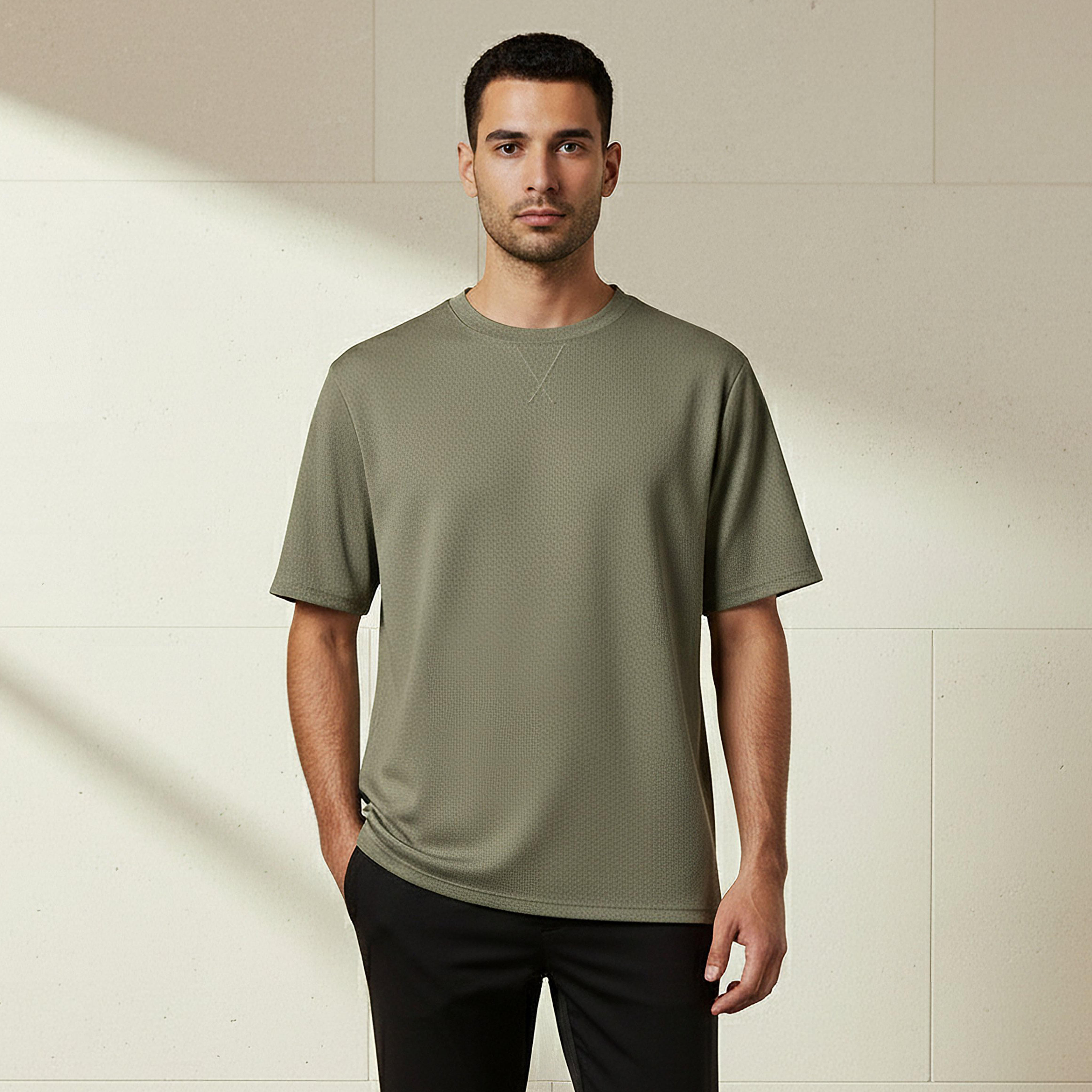 Iconic Men Regular Fit Crew Neck Short Sleeve Textured T-shirt-men-clothing-tshirtsandpolos-tshirts-image-1