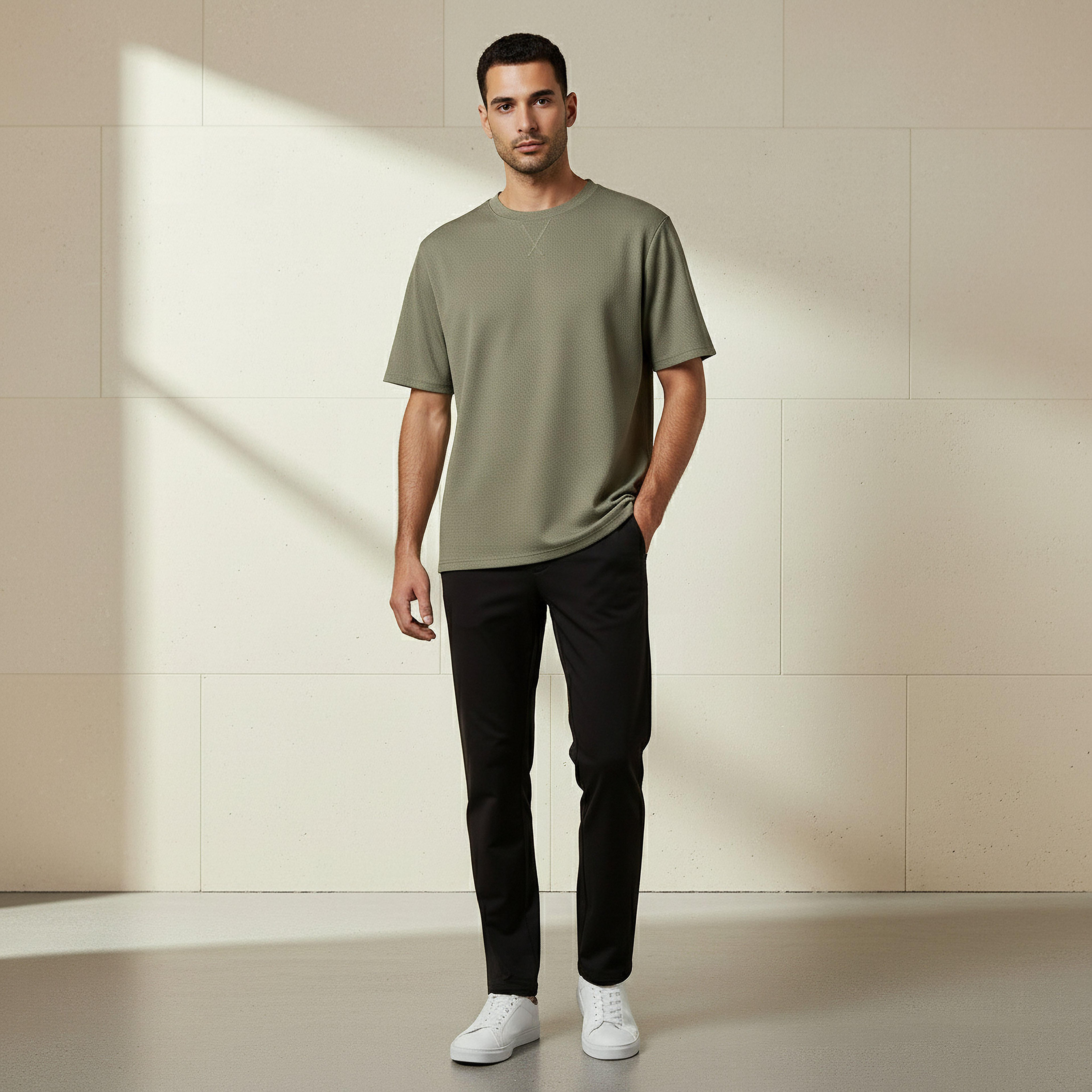 Iconic Men Regular Fit Crew Neck Short Sleeve Textured T-shirt-men-clothing-tshirtsandpolos-tshirts-image-2