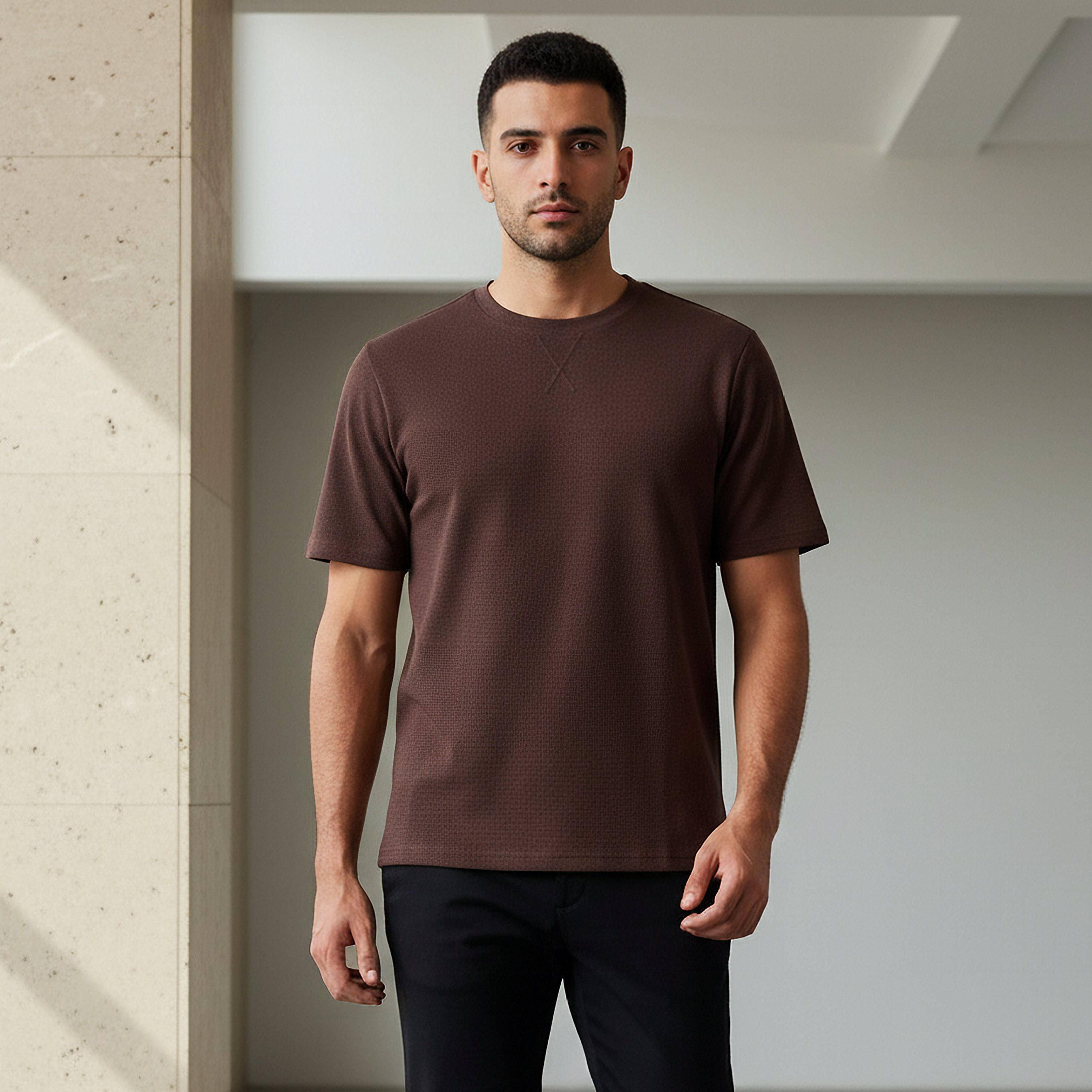 Iconic Men Regular Fit Crew Neck Short Sleeve Textured T-shirt-men-clothing-tshirtsandpolos-tshirts-image-1