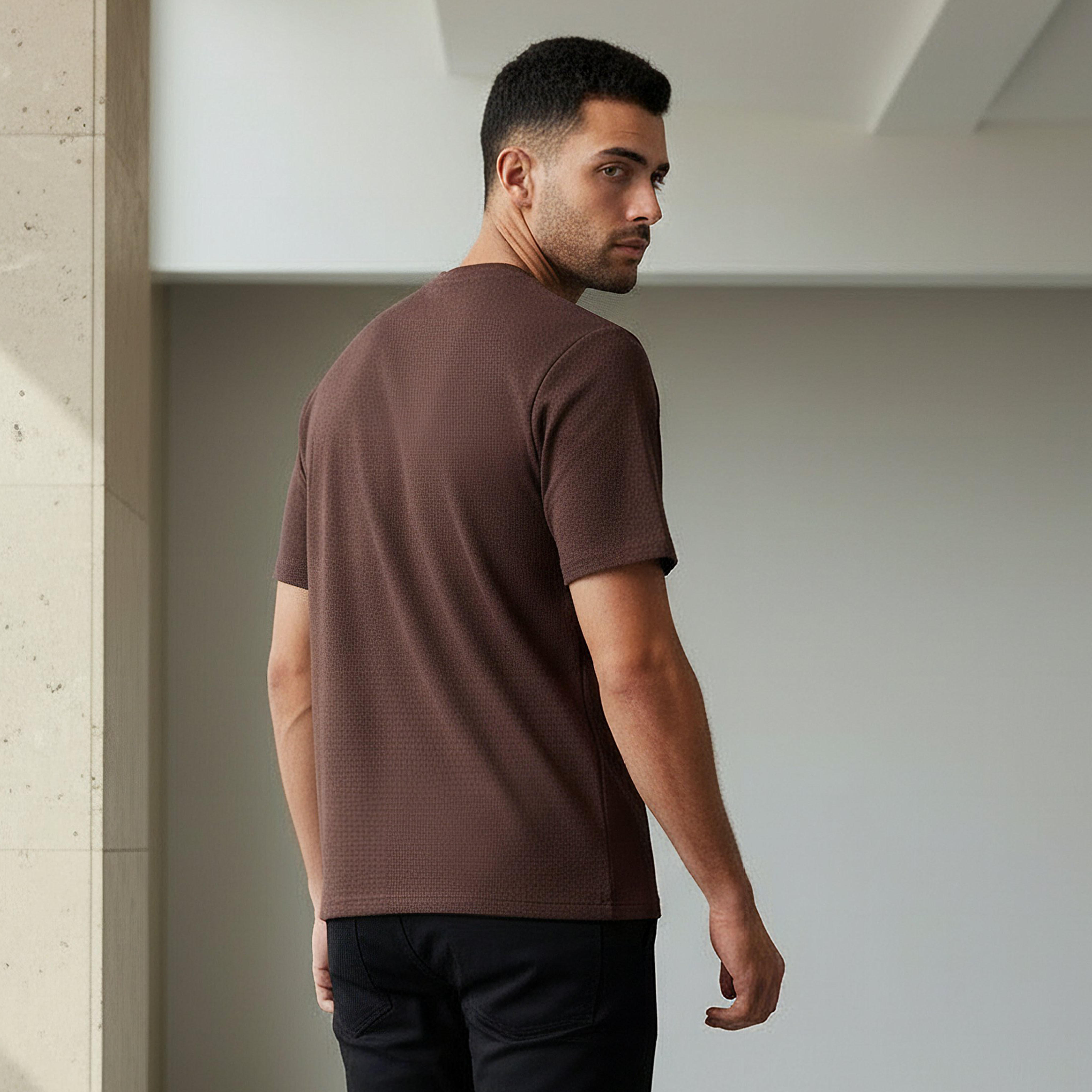 Iconic Men Regular Fit Crew Neck Short Sleeve Textured T-shirt-men-clothing-tshirtsandpolos-tshirts-image-3