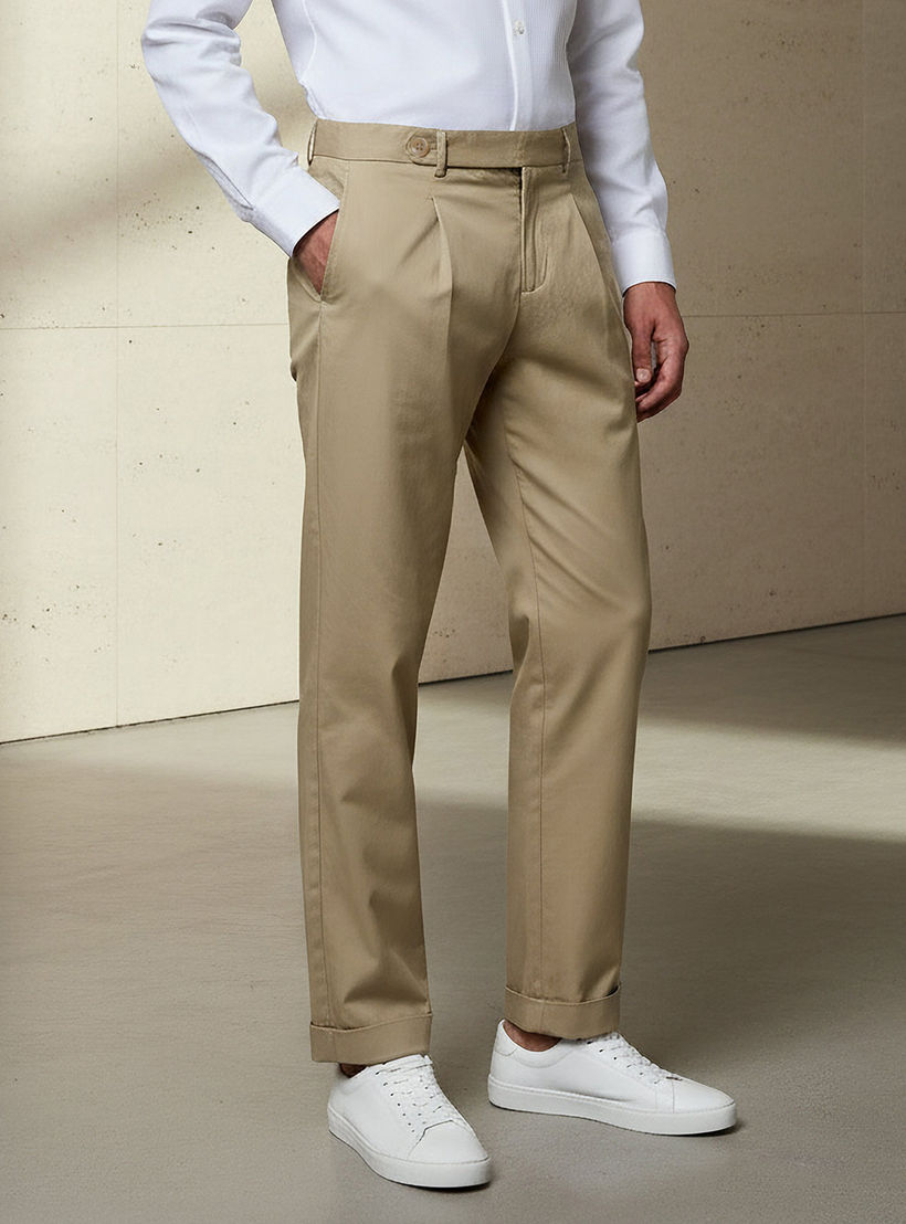 بنطلون بقصة عادية للرجال من آيكونيك-men-clothing-bottoms-trousersandchinos-trousers-image-1