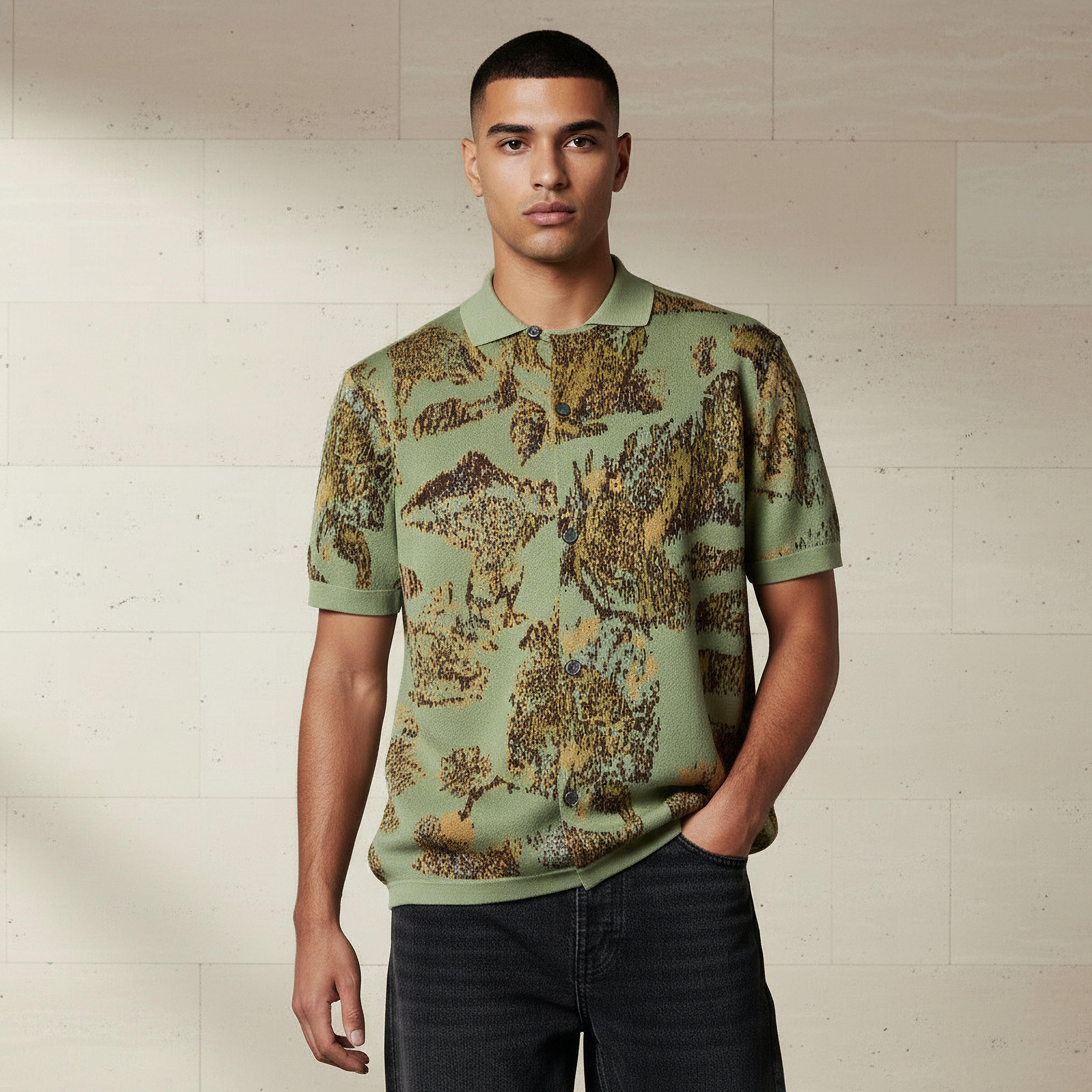 تيشيرت بولو جاكار بقصة عادية وأكمام قصيرة للرجال-men-clothing-tshirtsandpolos-tshirts-image-4