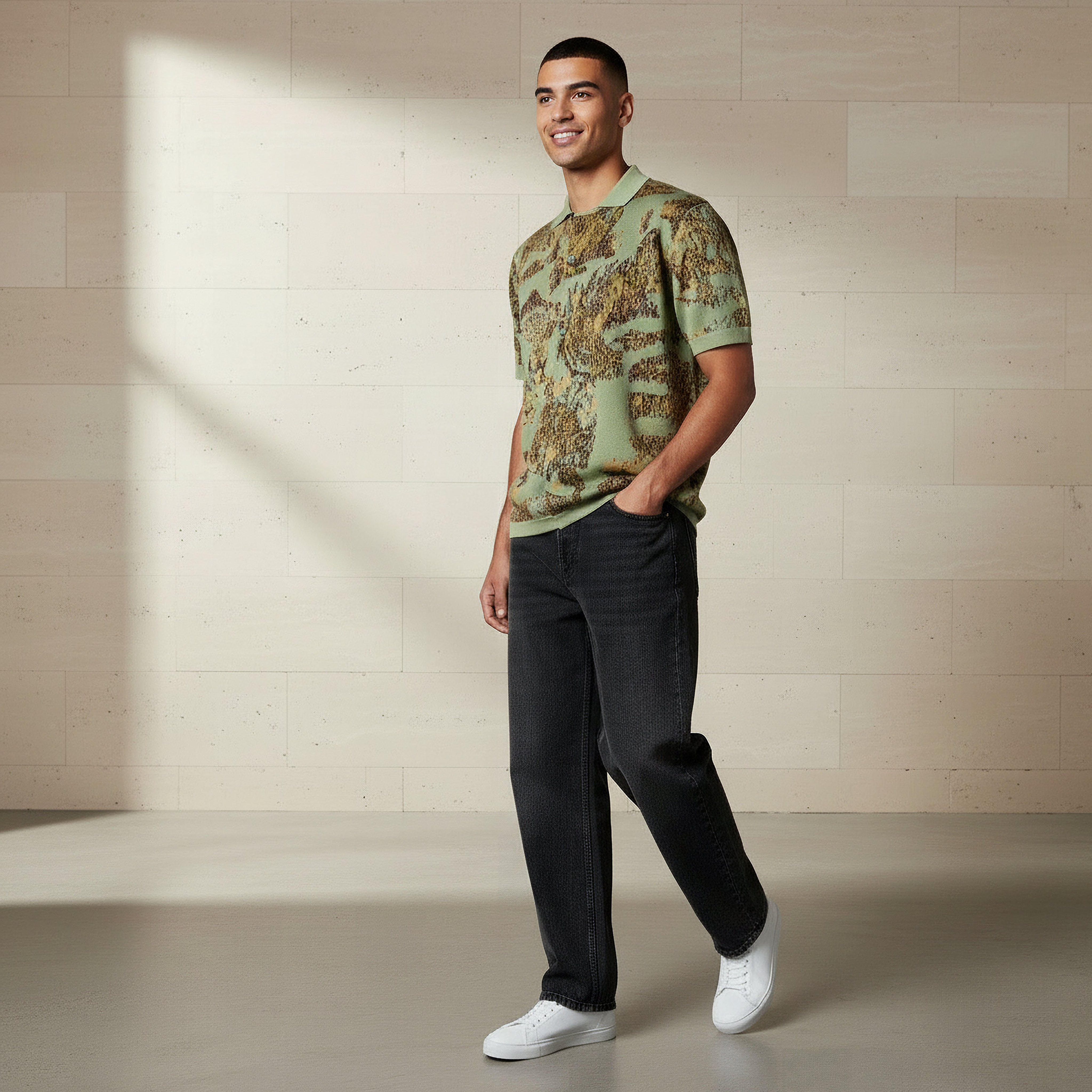 تيشيرت بولو جاكار بقصة عادية وأكمام قصيرة للرجال-men-clothing-tshirtsandpolos-tshirts-image-3