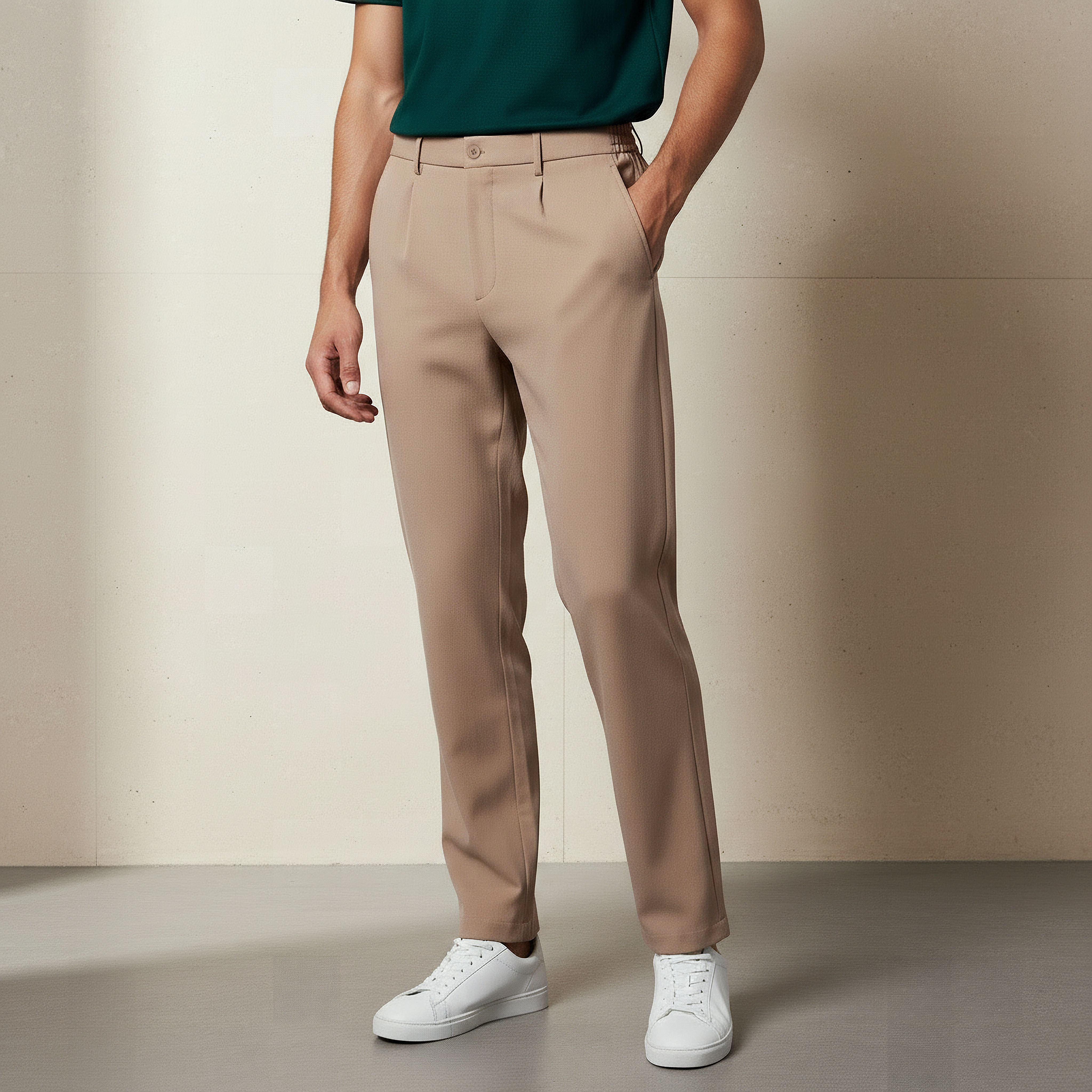 بنطلون بقصة عادية وكسرات للرجال من آيكونيك-men-clothing-bottoms-trousersandchinos-trousers-image-1