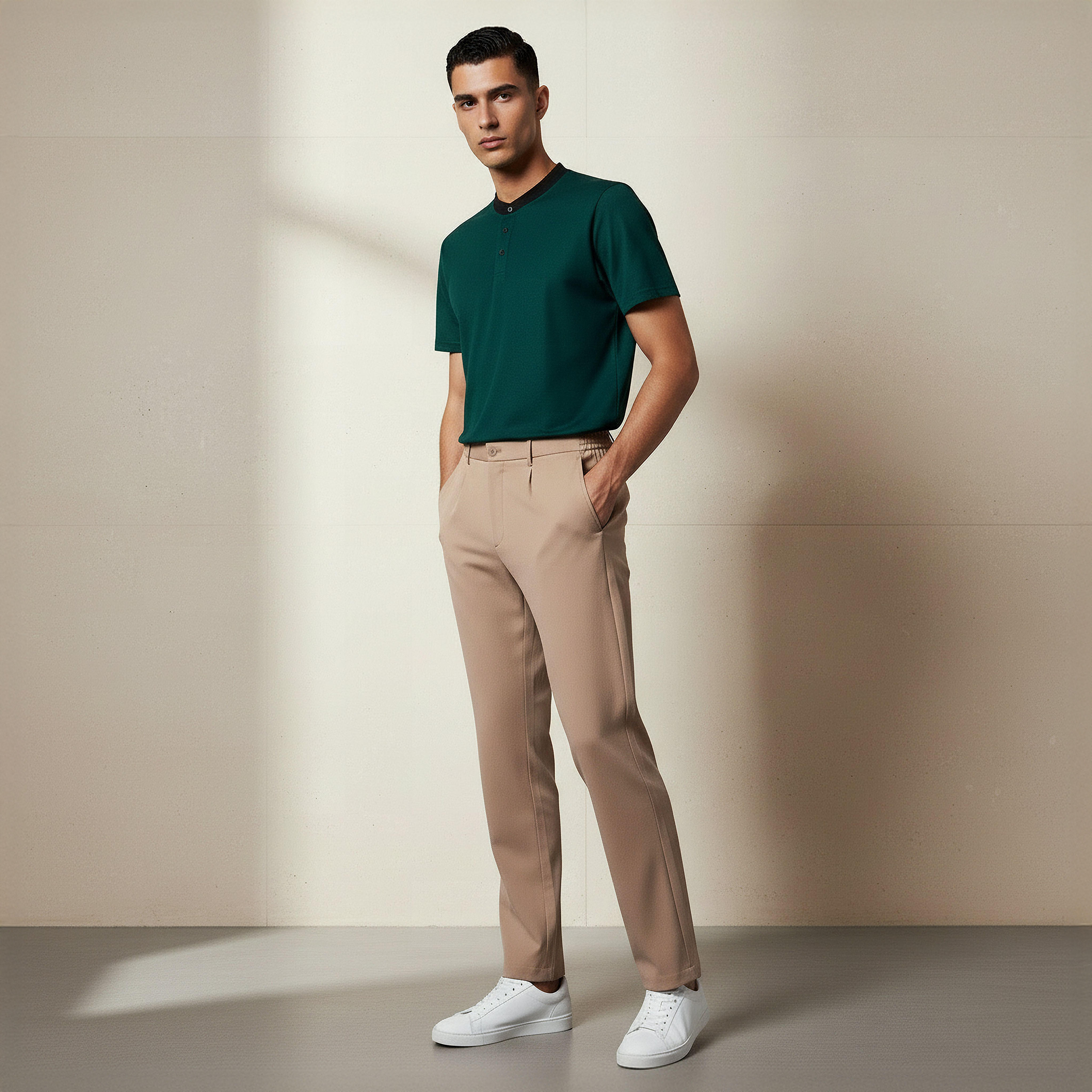بنطلون بقصة عادية وكسرات للرجال من آيكونيك-men-clothing-bottoms-trousersandchinos-trousers-image-2