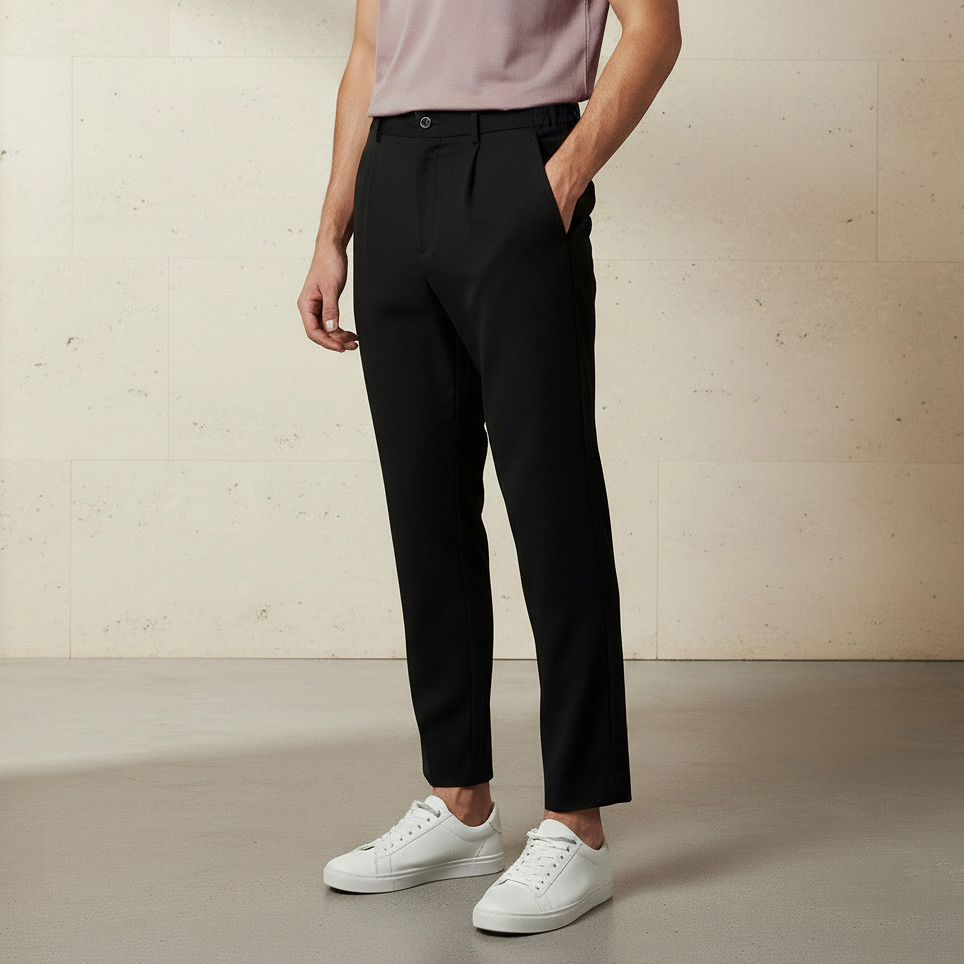 بنطلون بقصة عادية وكسرات للرجال من آيكونيك-men-clothing-bottoms-trousersandchinos-trousers-image-2