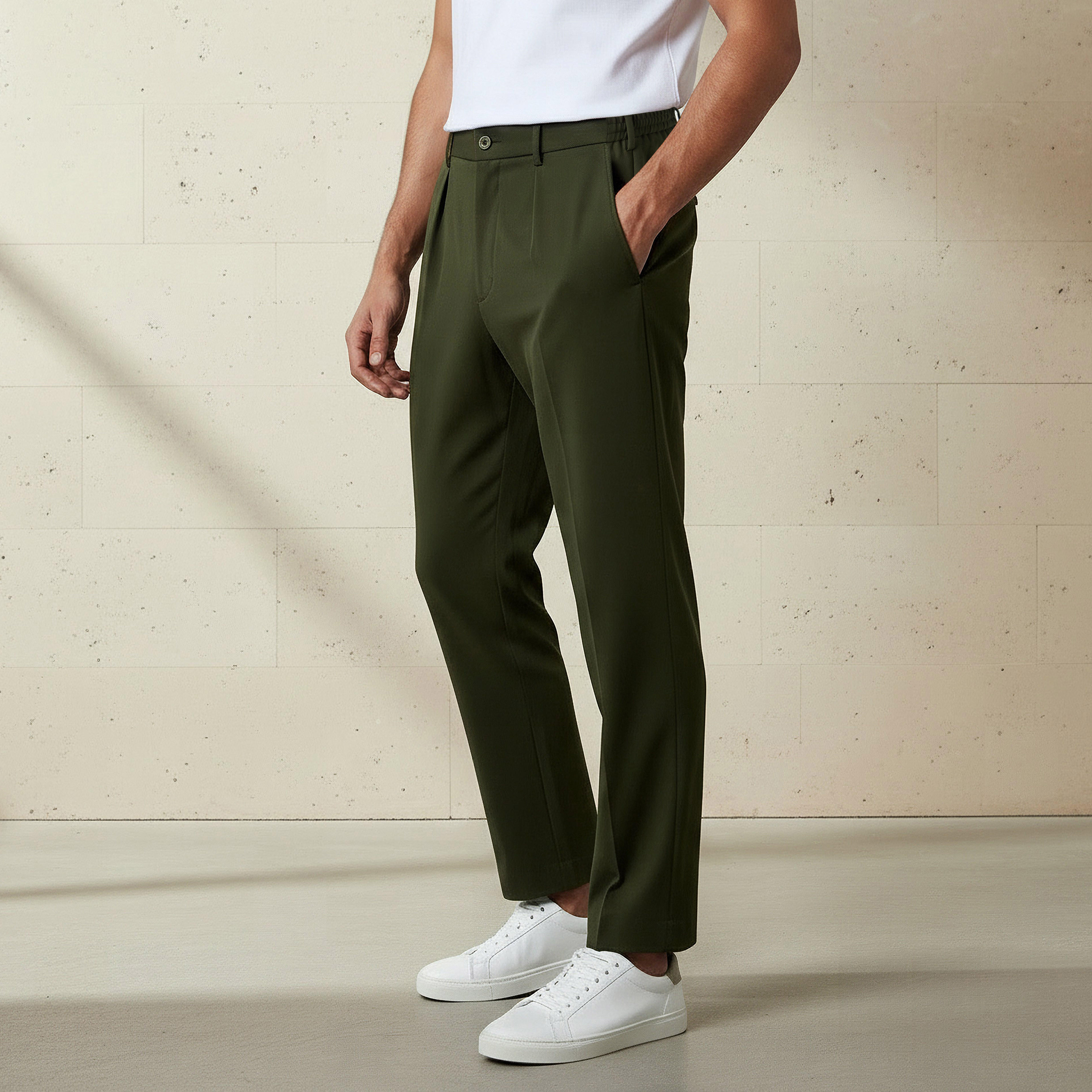 بنطلون بقصة عادية وكسرات للرجال من آيكونيك-men-clothing-bottoms-trousersandchinos-trousers-image-4