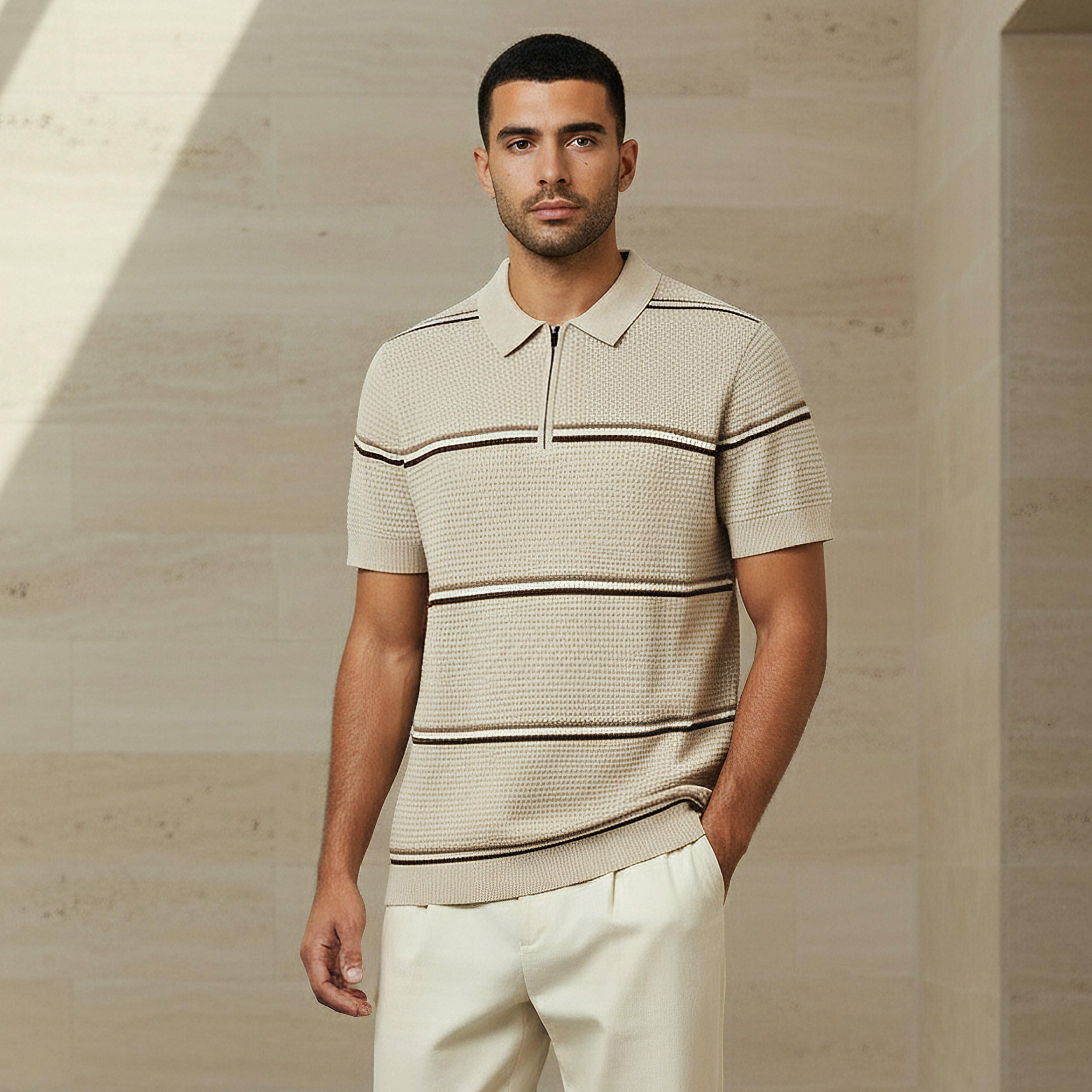 Iconic Men Short Sleeve Striped Polo T-shirt-men-clothing-tshirtsandpolos-polos-image-1