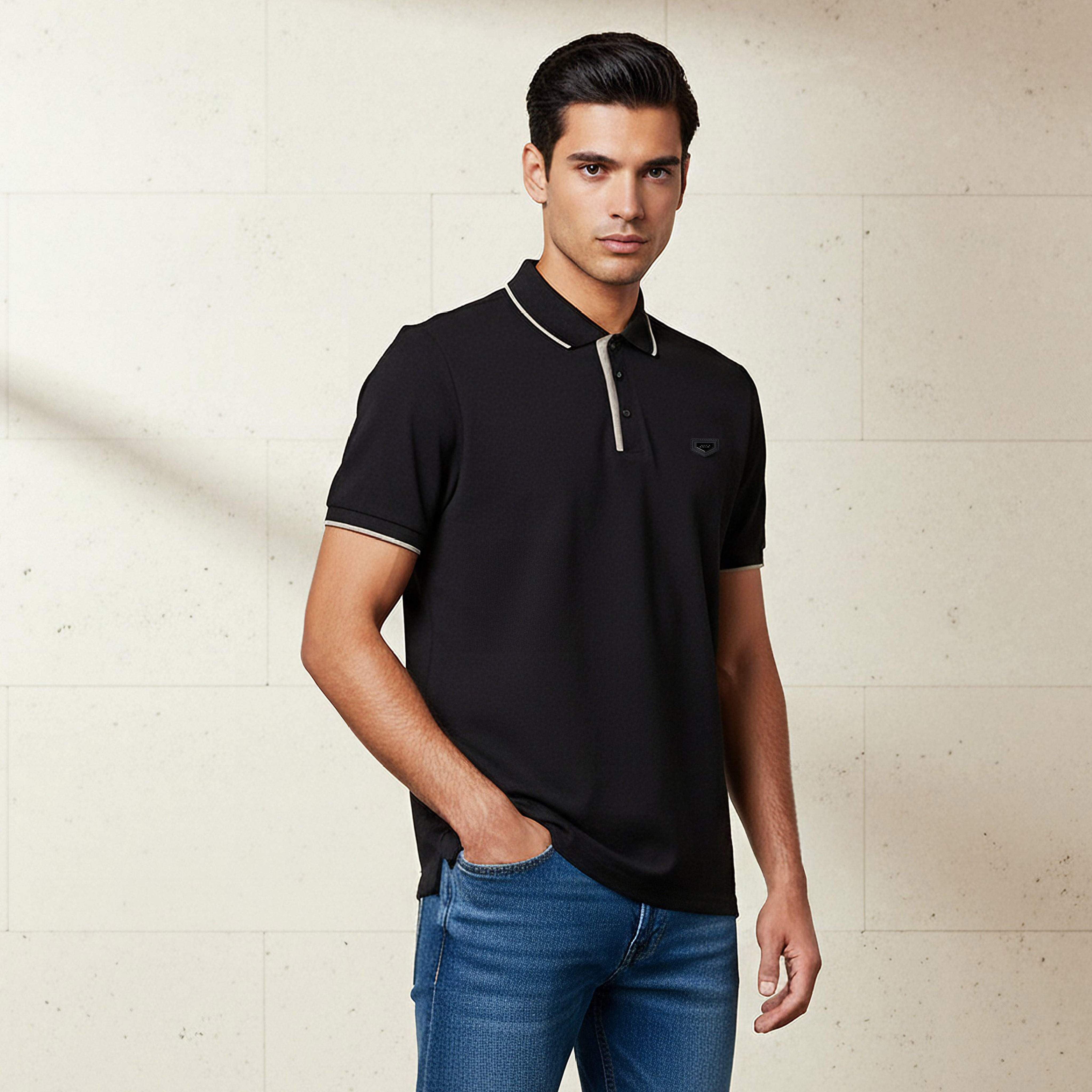 تيشيرت بولو بأكمام قصيرة وتزيينات للرجال من آيكونيك-men-clothing-tshirtsandpolos-polos-image-1