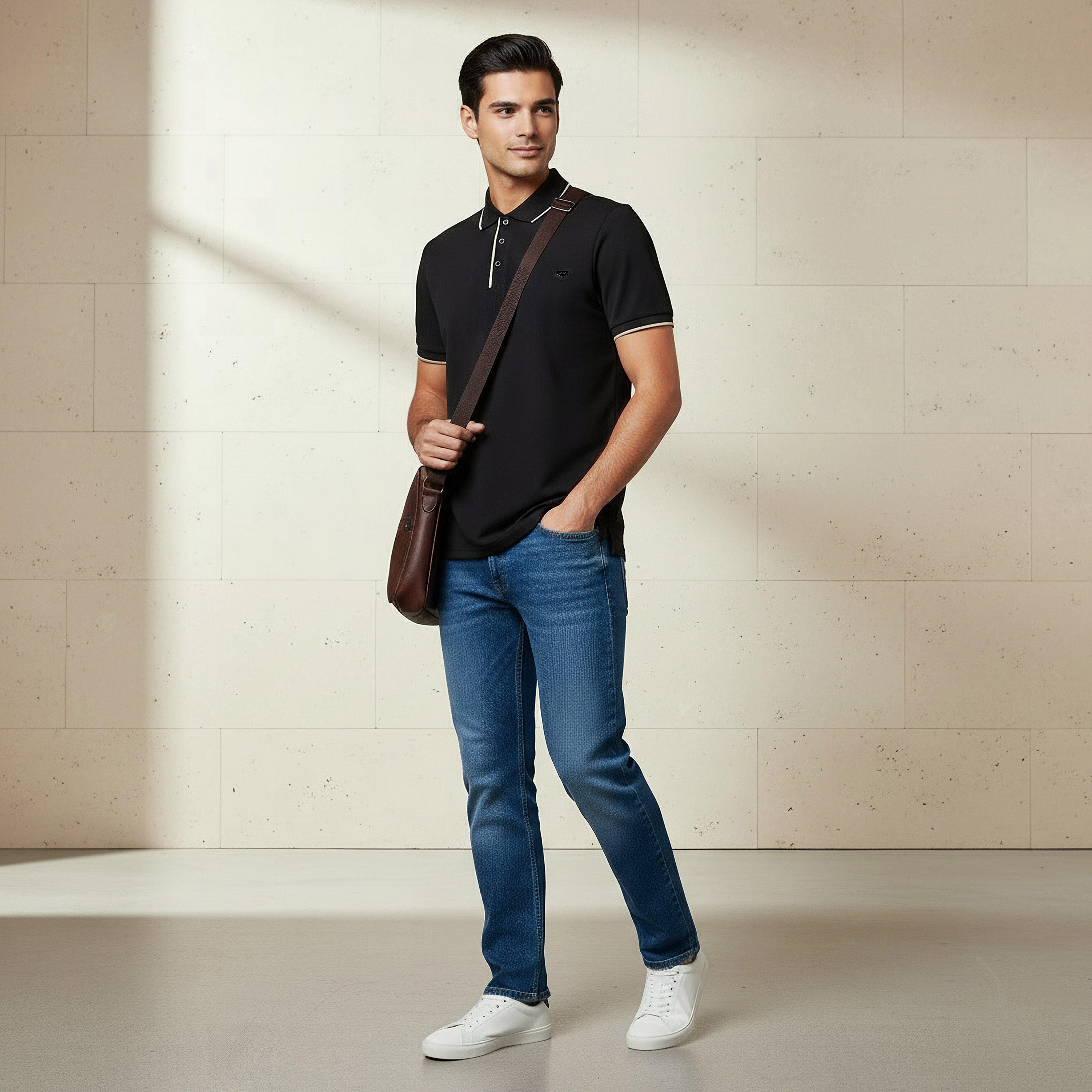 تيشيرت بولو بأكمام قصيرة وتزيينات للرجال من آيكونيك-men-clothing-tshirtsandpolos-polos-image-2