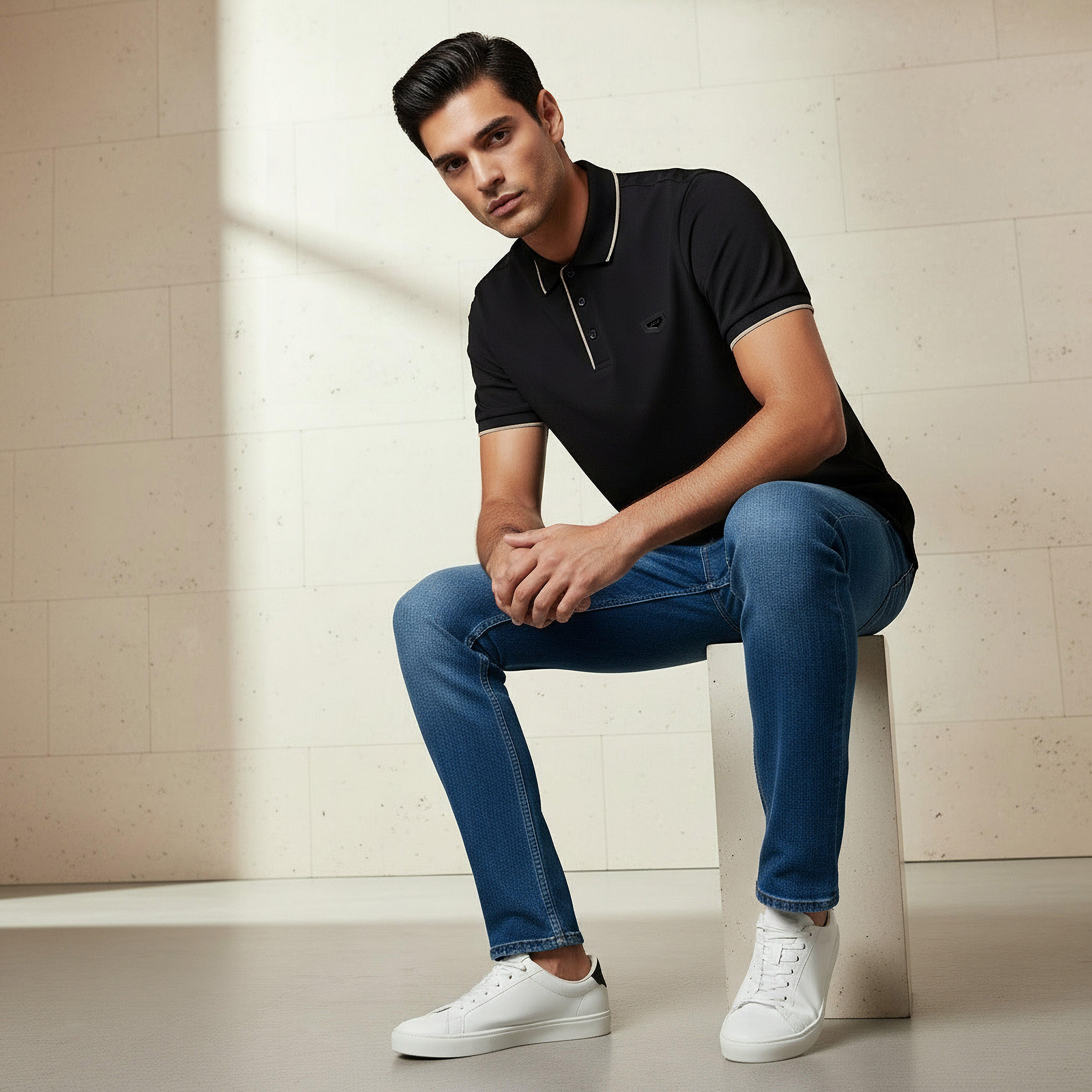 تيشيرت بولو بأكمام قصيرة وتزيينات للرجال من آيكونيك-men-clothing-tshirtsandpolos-polos-image-5