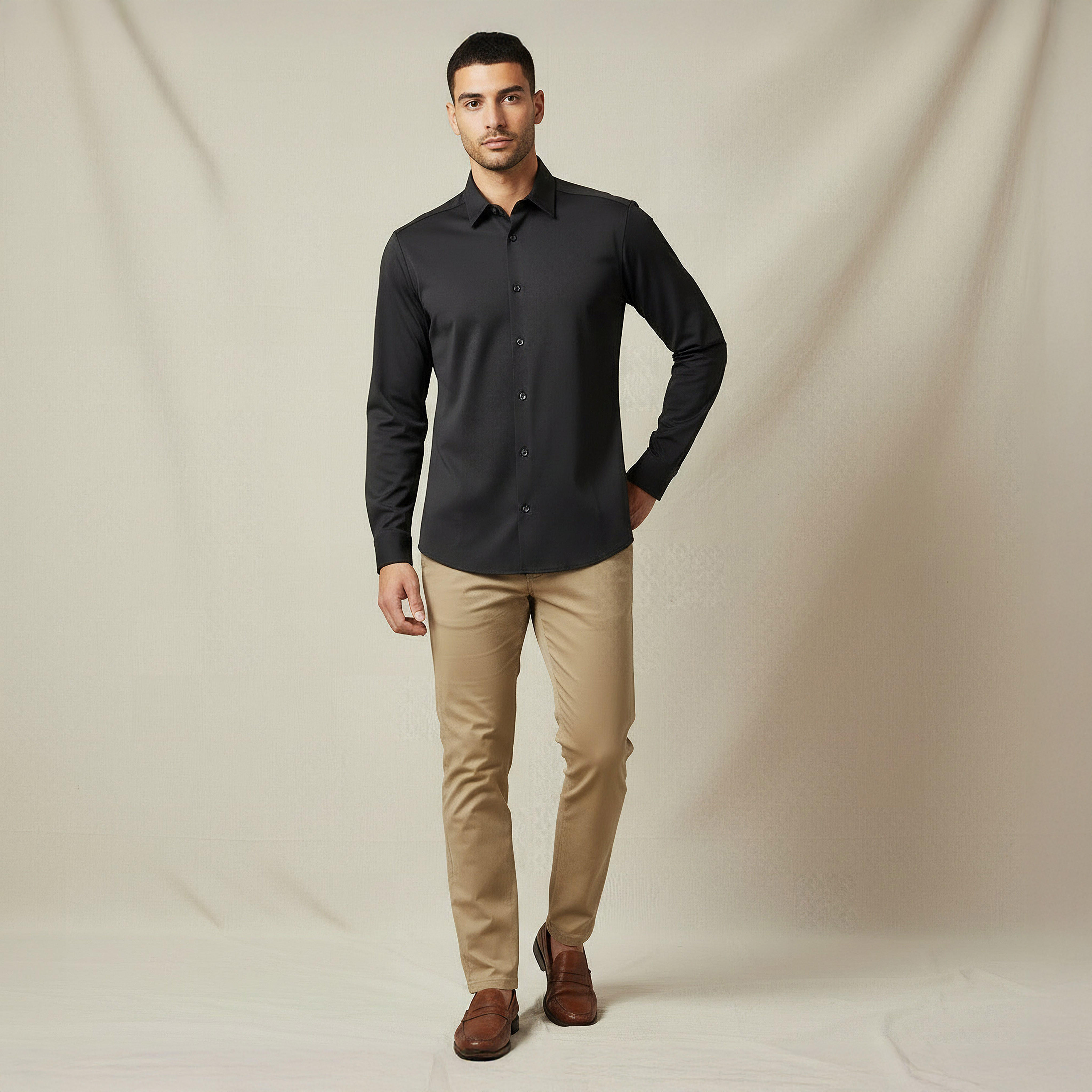 Iconic Men Slim Fit Collared Seamless Long Sleeve Shirt-men-clothing-shirts-image-5