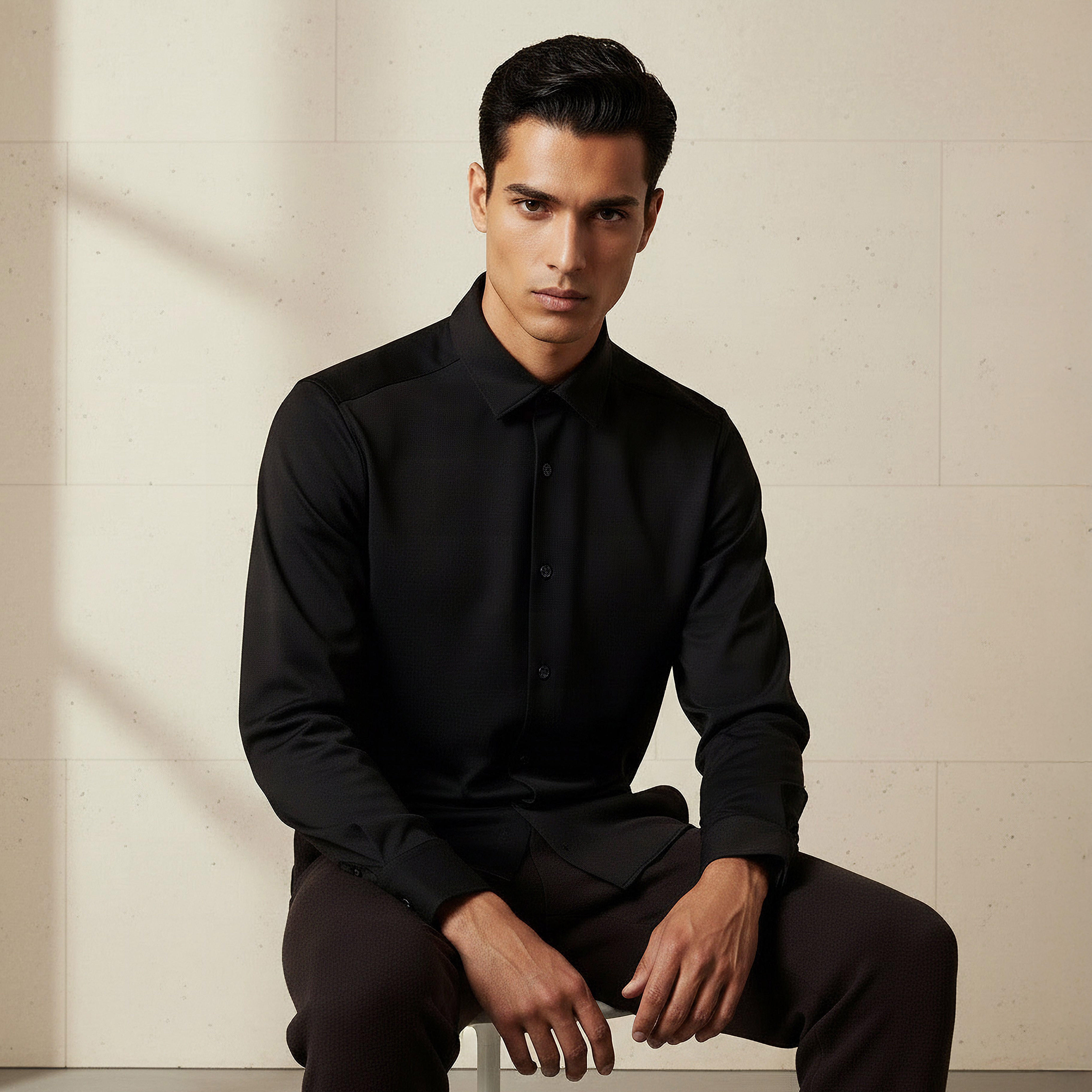 قميص دون خياطة بقصة سليم وياقة عادية وأكمام طويلة للرجال من آيكونيك-men-clothing-shirts-image-4