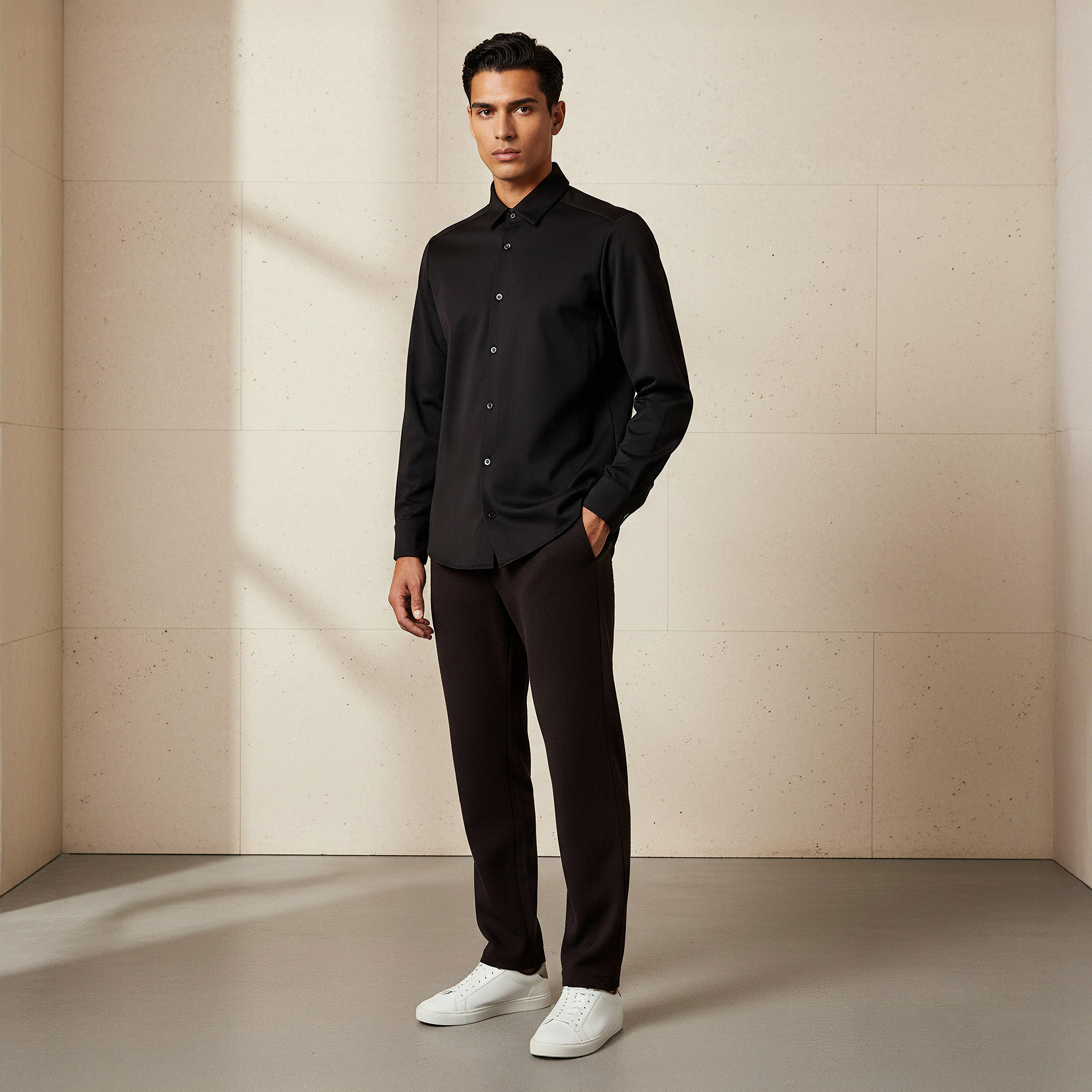 قميص دون خياطة بقصة سليم وياقة عادية وأكمام طويلة للرجال من آيكونيك-men-clothing-shirts-image-3