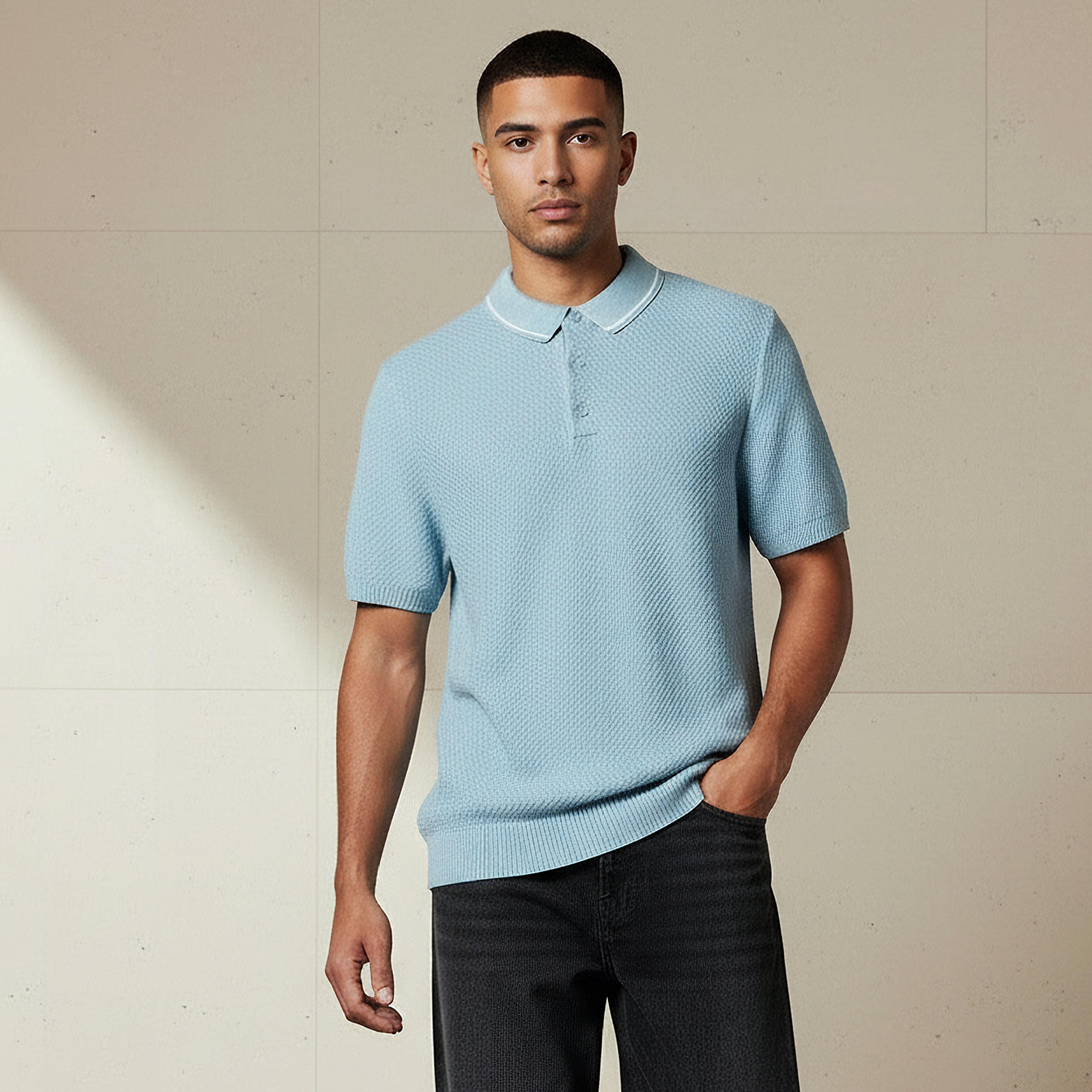 Iconic Men Short Sleeves Textured Polo T-shirt-men-clothing-tshirtsandpolos-polos-image-1