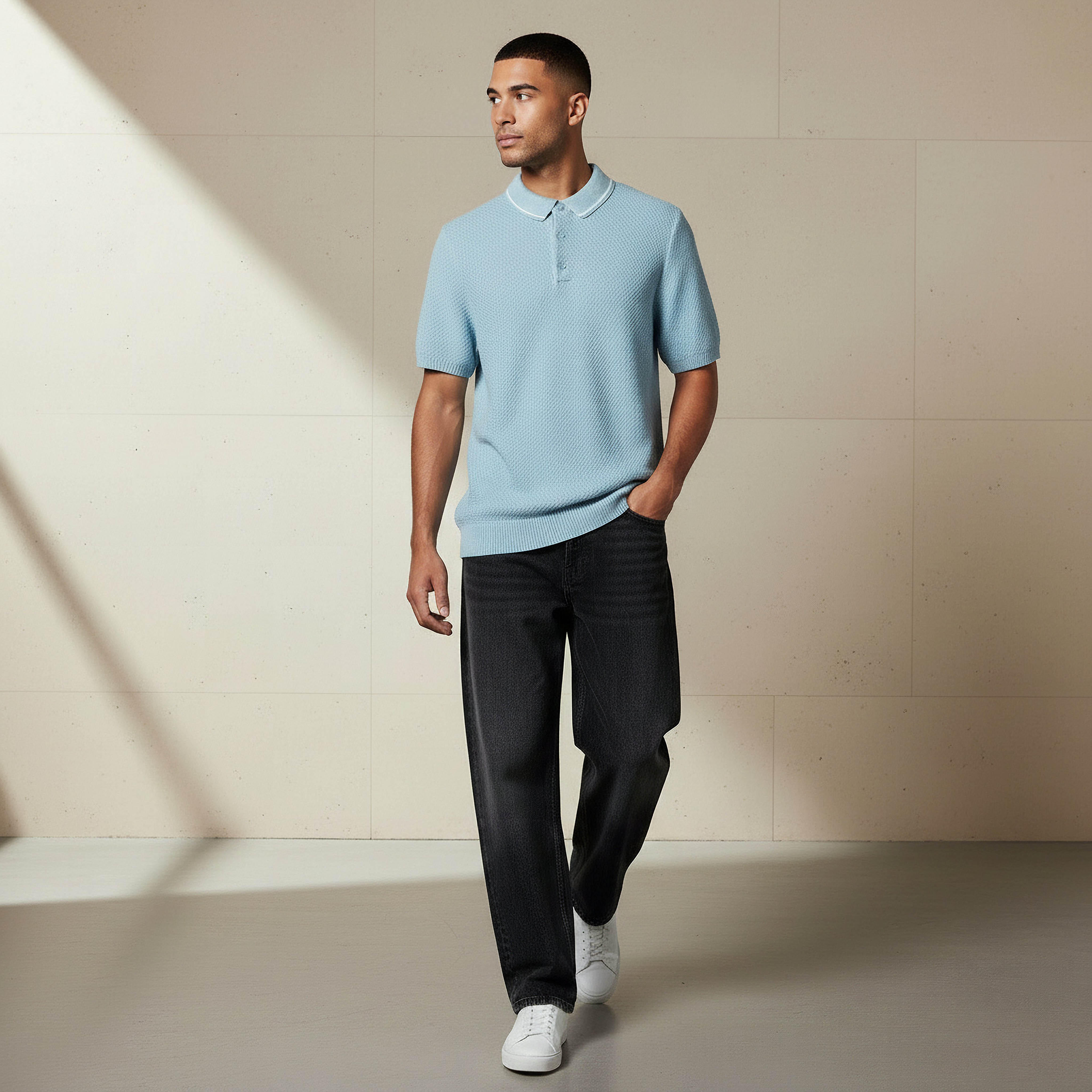 Iconic Men Short Sleeves Textured Polo T-shirt-men-clothing-tshirtsandpolos-polos-image-2