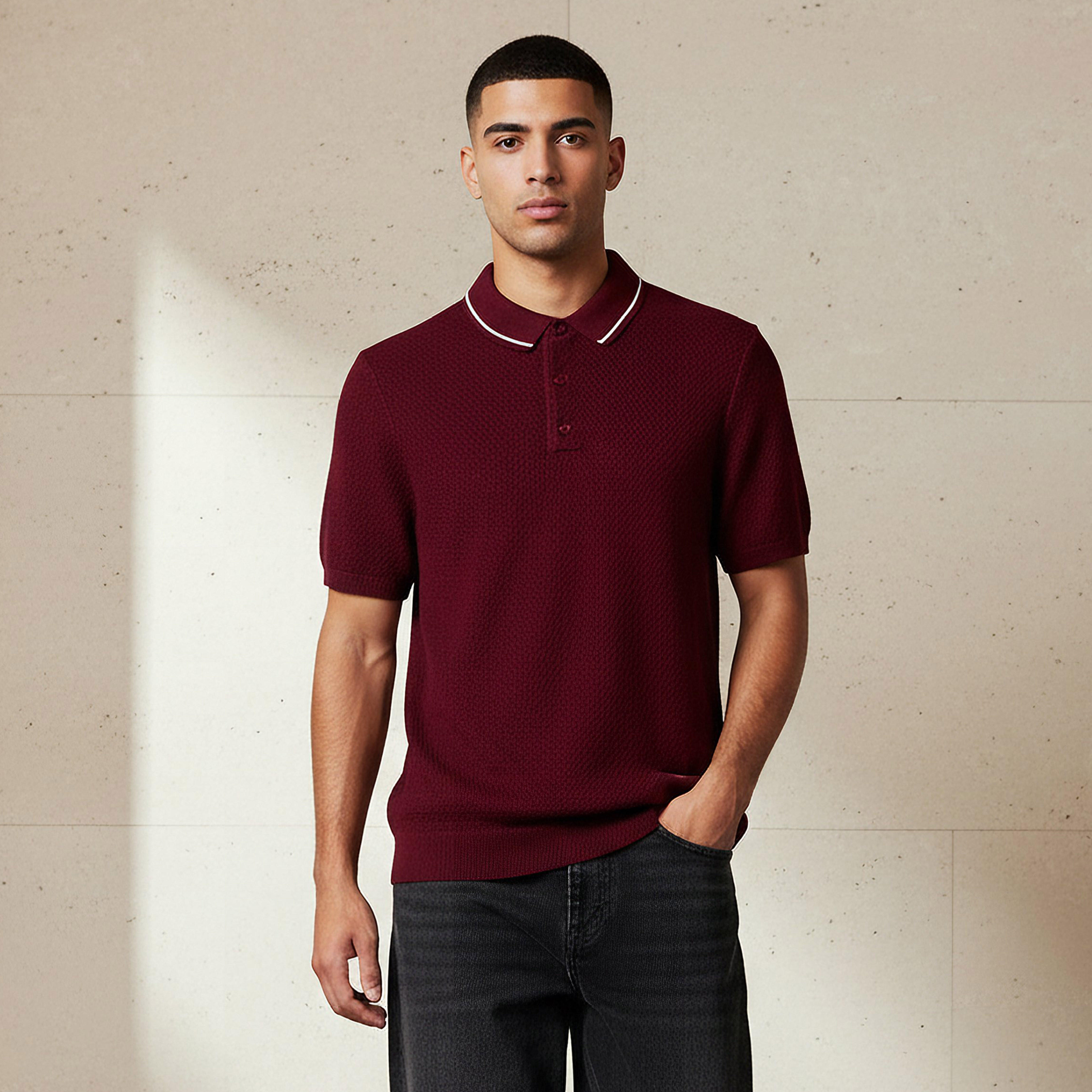Iconic Men Short Sleeves Textured Polo T-shirt-men-clothing-tshirtsandpolos-polos-image-1