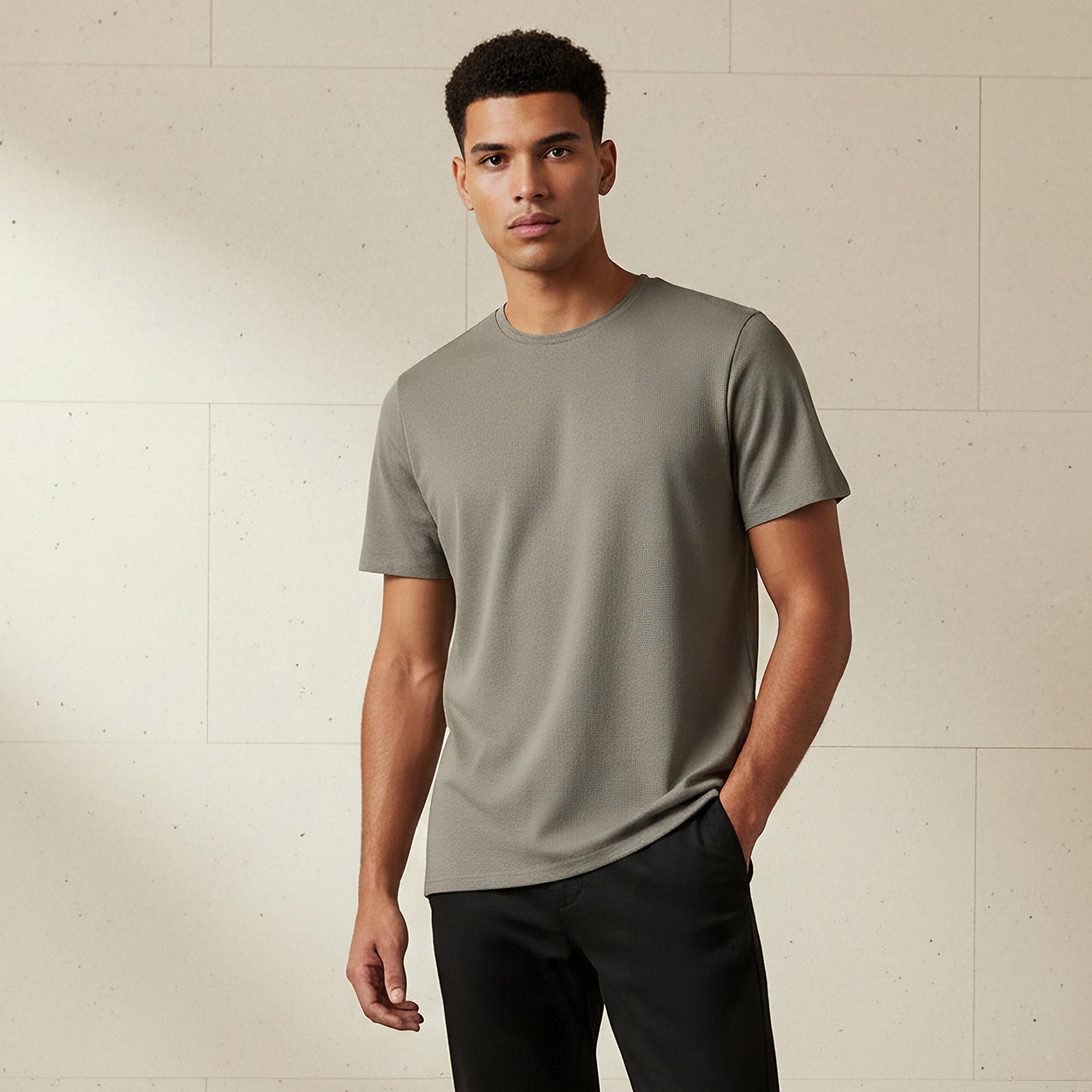 Iconic Men Slim Fit Crew Neck Short Sleeves Popcorn Textured T-shirt-men-clothing-tshirtsandpolos-tshirts-image-1