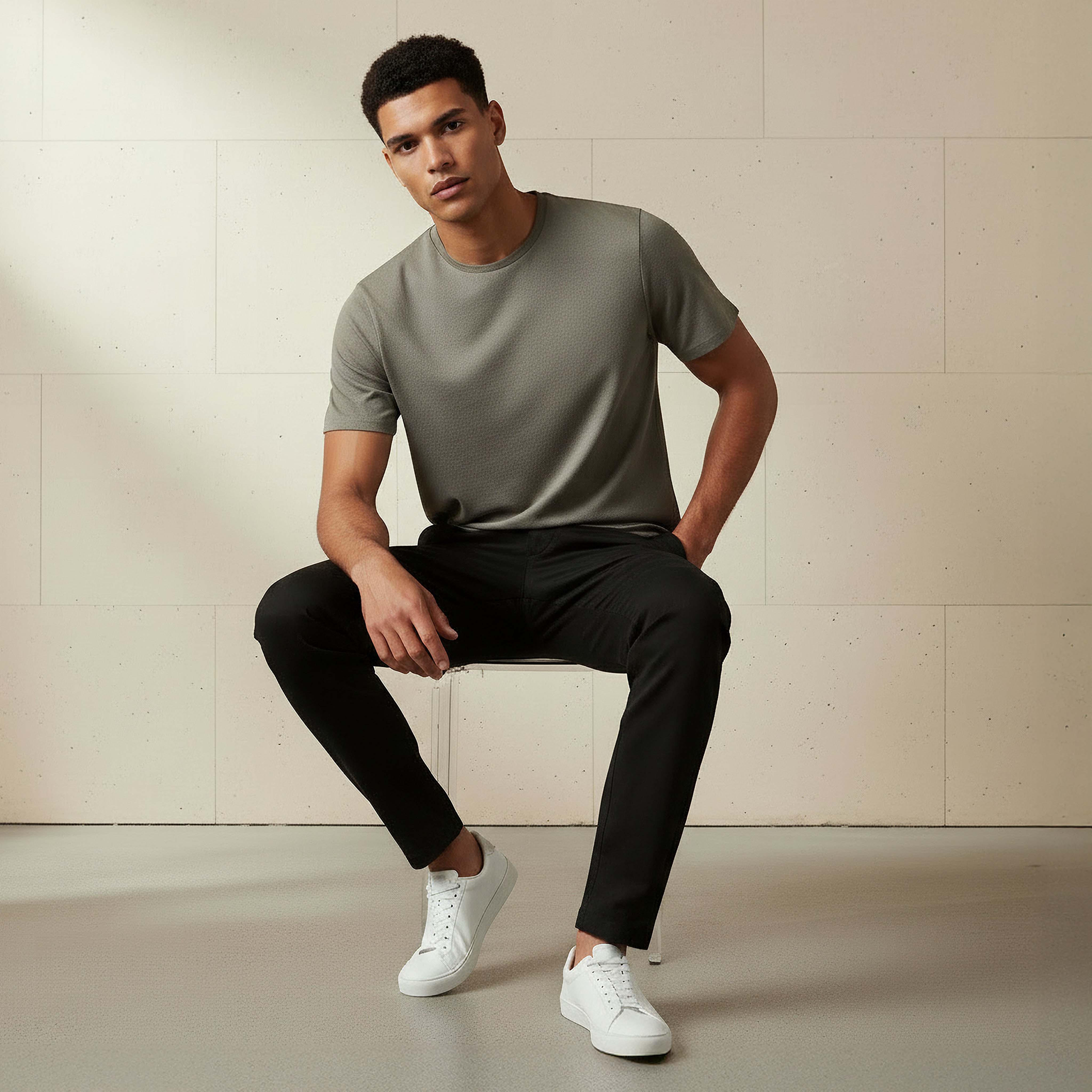 Iconic Men Slim Fit Crew Neck Short Sleeves Popcorn Textured T-shirt-men-clothing-tshirtsandpolos-tshirts-image-5