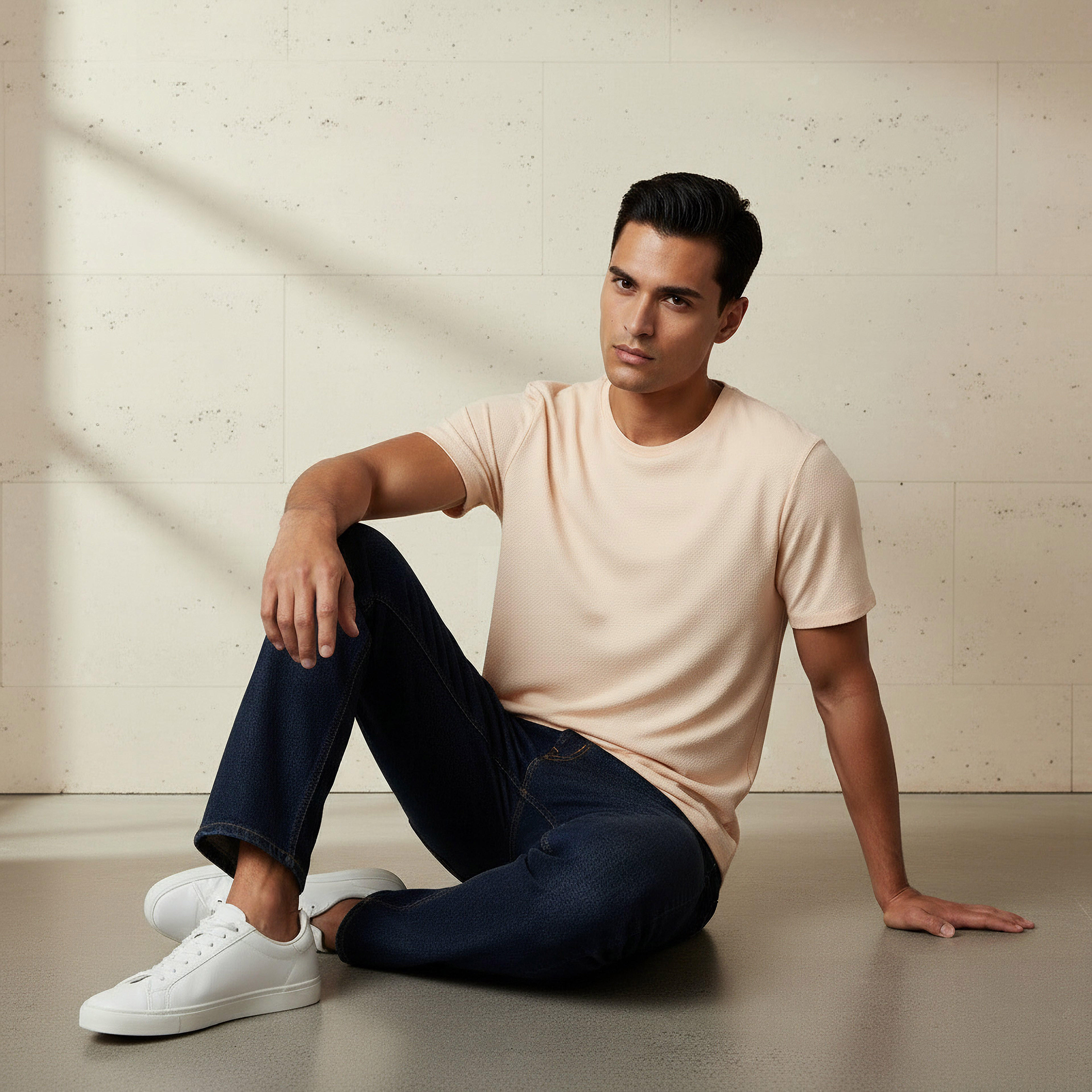 Iconic Men Slim Fit Crew Neck Short Sleeves Popcorn Textured T-shirt-men-clothing-tshirtsandpolos-tshirts-image-5