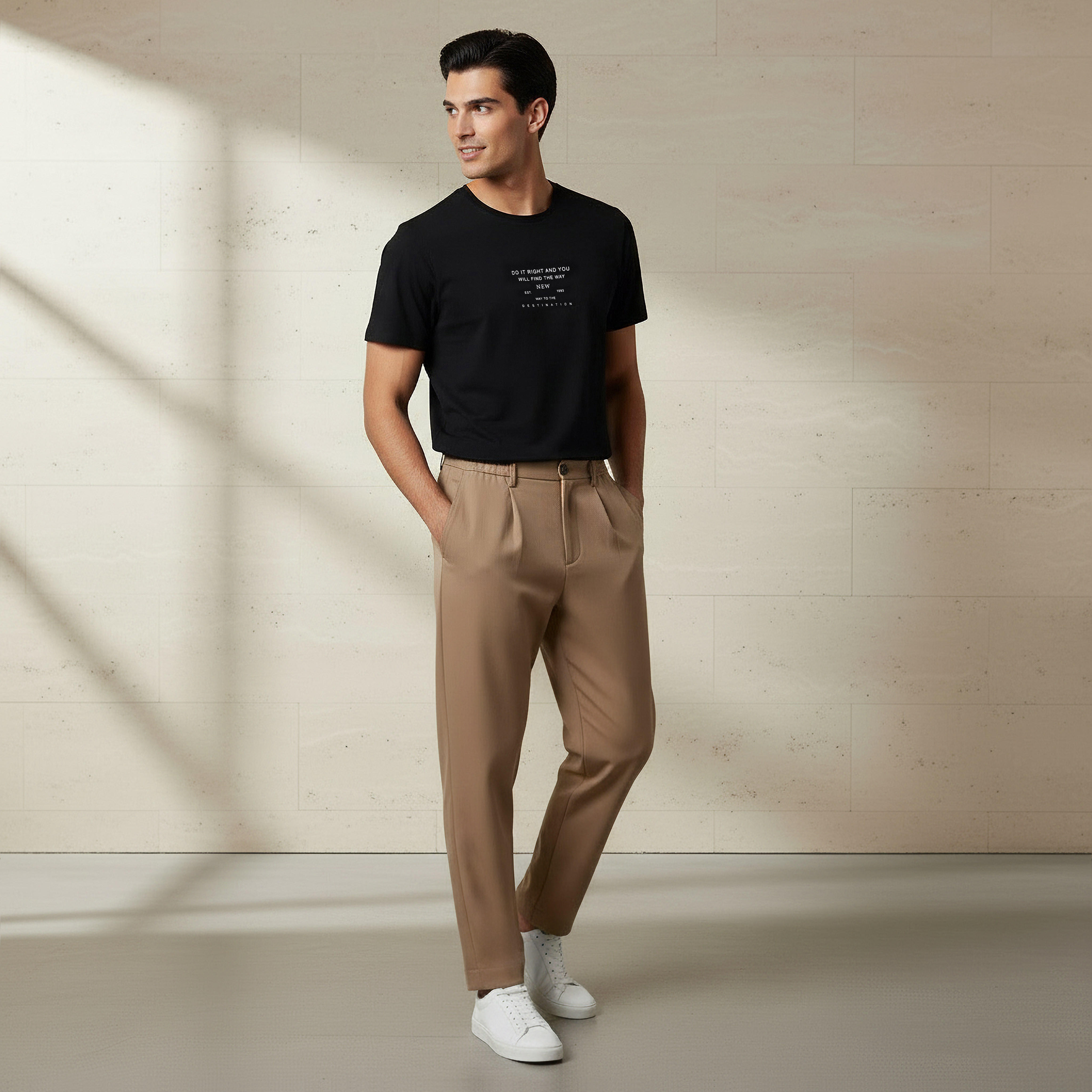 تيشيرت بقصة سليم وياقة ضيقة وأكمام قصيرة وطبعات للرجال من آيكونيك-men-clothing-tshirtsandpolos-tshirts-image-2